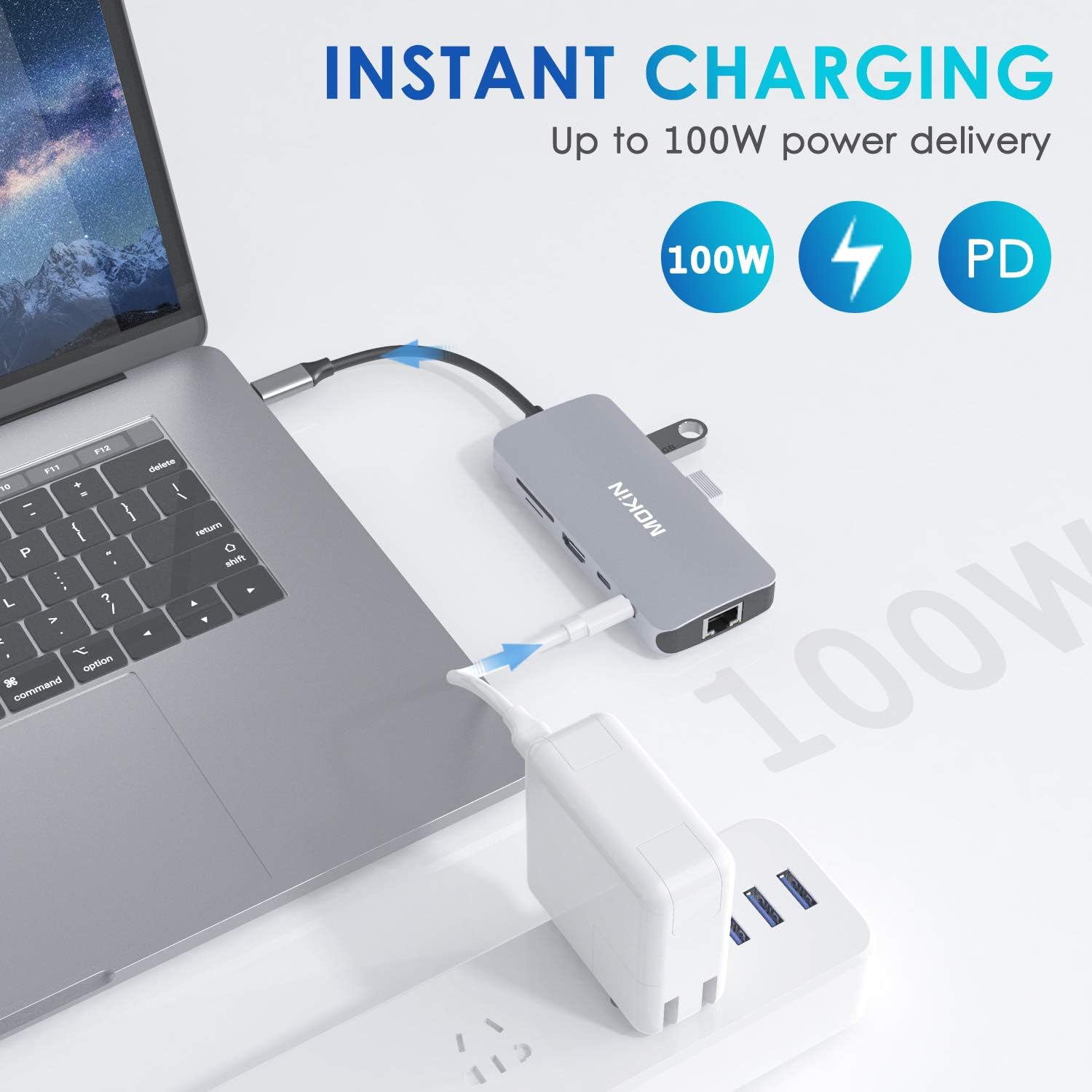 Detalle de MOKiN UC0501 9-in-1 USB-C Hub with HDMI, Gigabit Ethernet and 100W PD