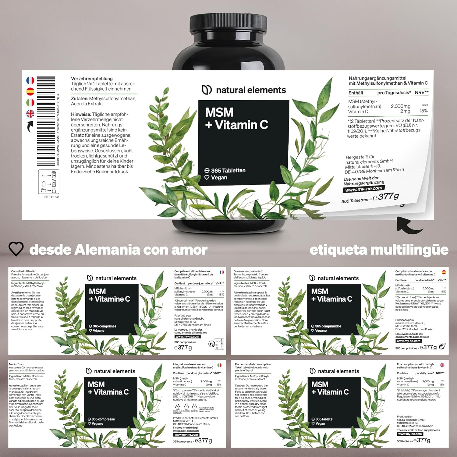 Thumbnail 4 de MSM 2000mg con Vitamina C, 365 Tabletas, Vegano, Laboratorio