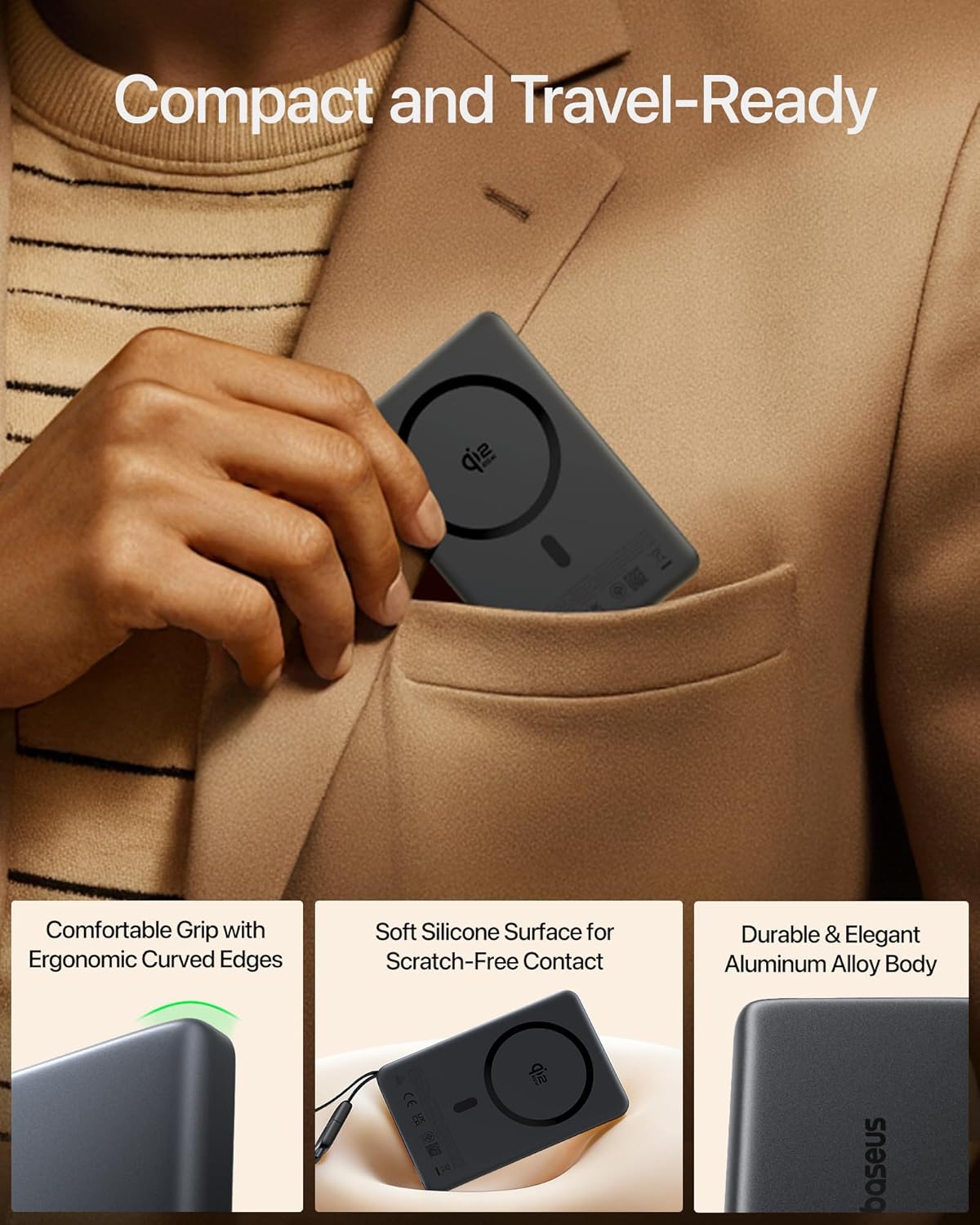 Detalle 2 de Baseus PicoGo AM52 Power Bank with Qi2.2 MagSafe (10000mAh) – 25W Wireless, 45W USB-C, UK Ready