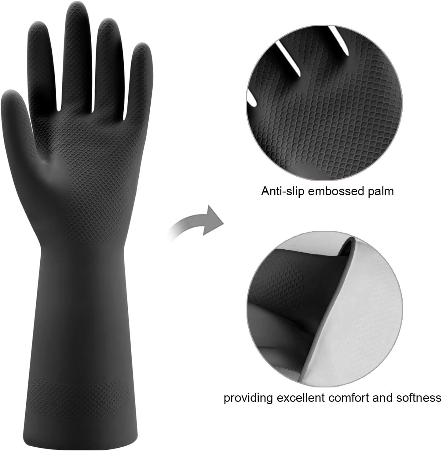 Detalle de Bamllum 4 Pairs Rubber Kitchen Dishwashing Gloves – Durable, Non-Slip, Flexible Household Cleaning Gloves (Medium, Black)