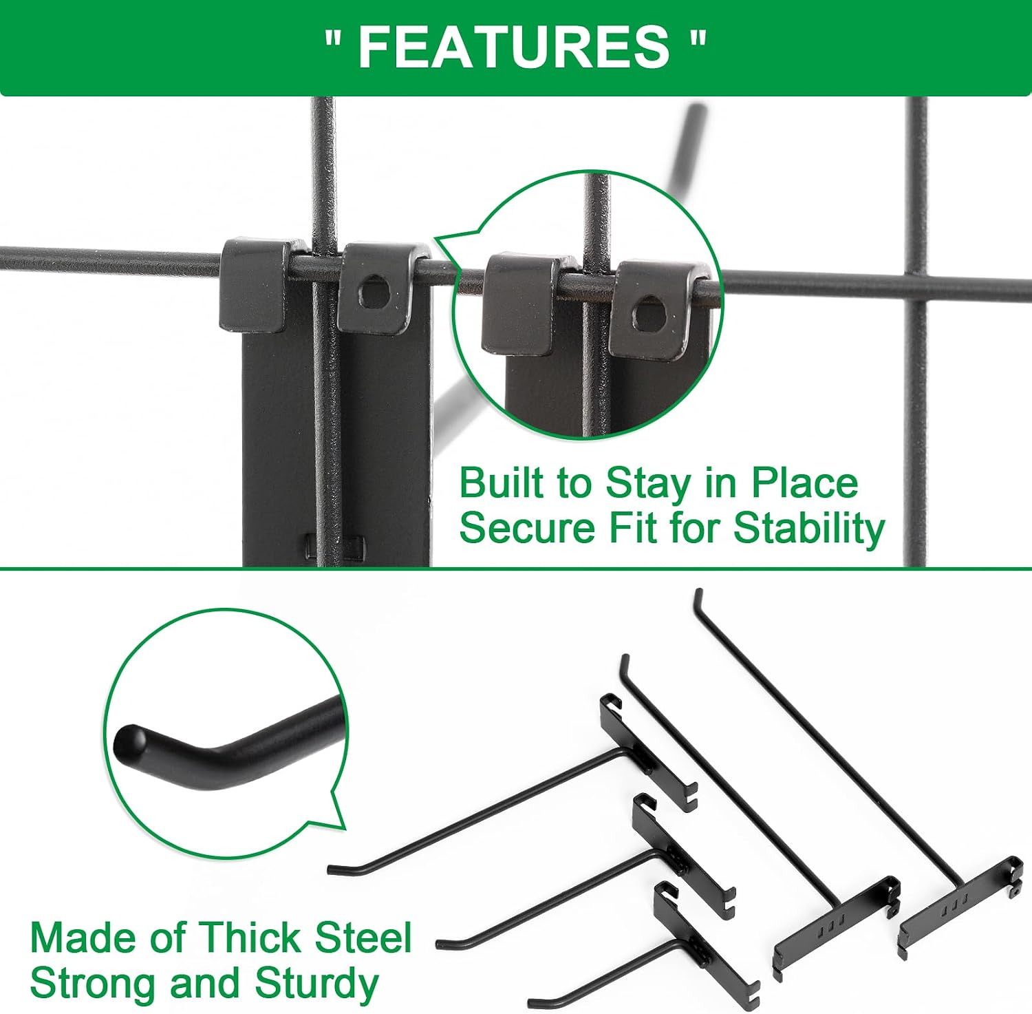 Detalle de PYBTOOL Gridwall Hooks, 6-Inch Black Metal Hooks, 40-Pack