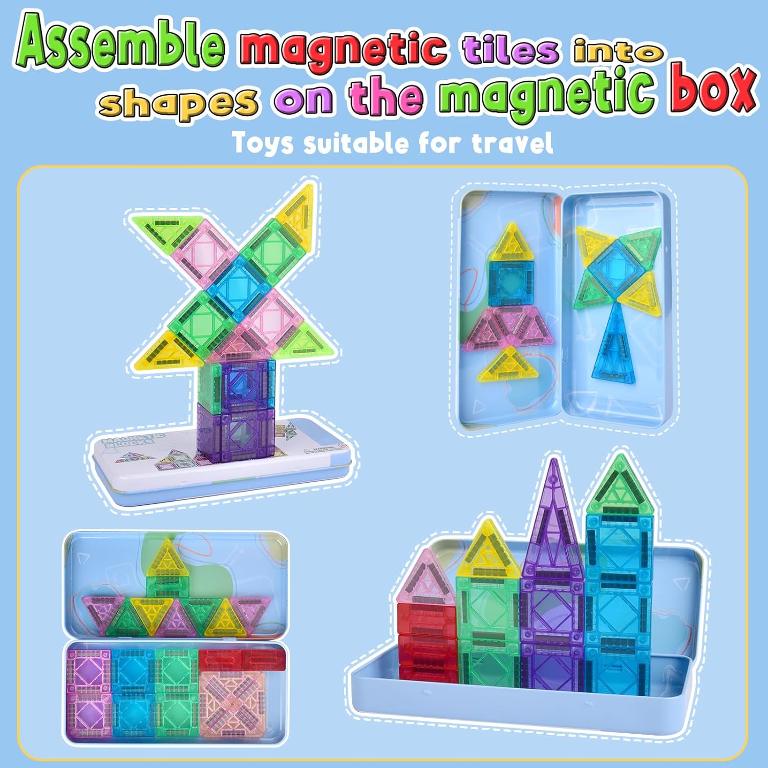 Detalle 2 de YIKANWEN 42-Teiliges Mini-Magnetbausteine Reiseset – Tragbare Magnetbausteine mit Metallbox, ideal für unterwegs