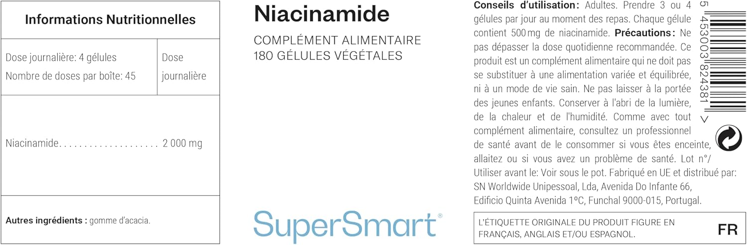 Thumbnail 2 de Supersmart Niacinamide (vitamine B3 sous forme niacinamide) — 180 capsules végétariennes