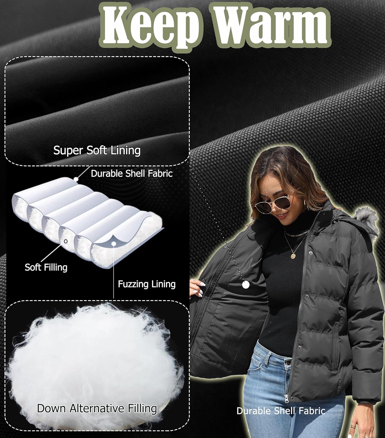 Thumbnail 3 de GGleaf Women's Quilted Puffer Coat with Fur Hood