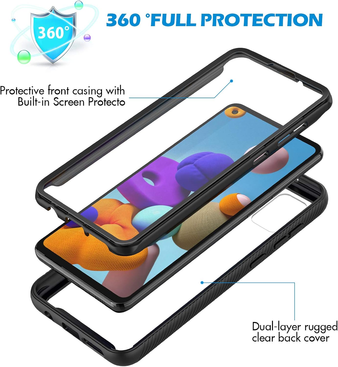 Thumbnail 1 de CENHUFO Samsung A21S Case with Built‑in Screen Protector 360° Rugged Black