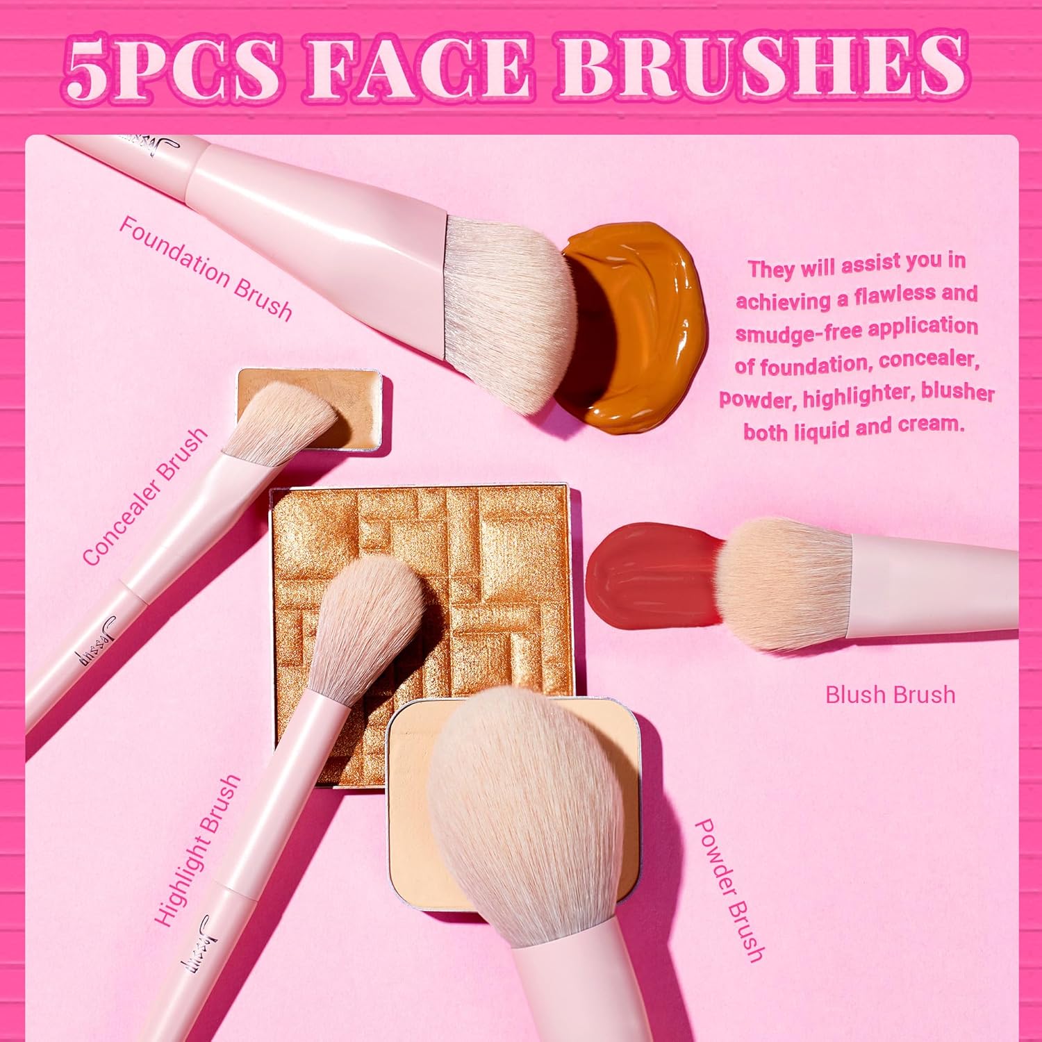Detalle de Jessup Coffret Cadeau Pinceaux Maquillage Roses – Ensemble 14 pièces pour un look professionnel