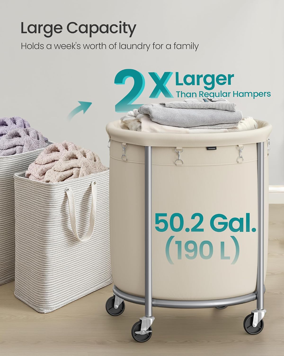 Thumbnail 2 de SONGMICS Rolling Laundry Hamper 190L