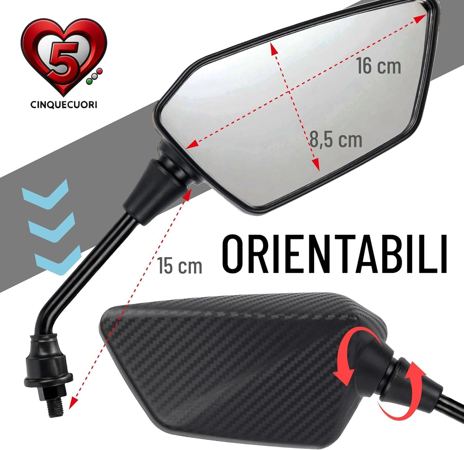 Detalle 2 de CINQUECUORI Specchietti retrovisori moto universali 🪞
