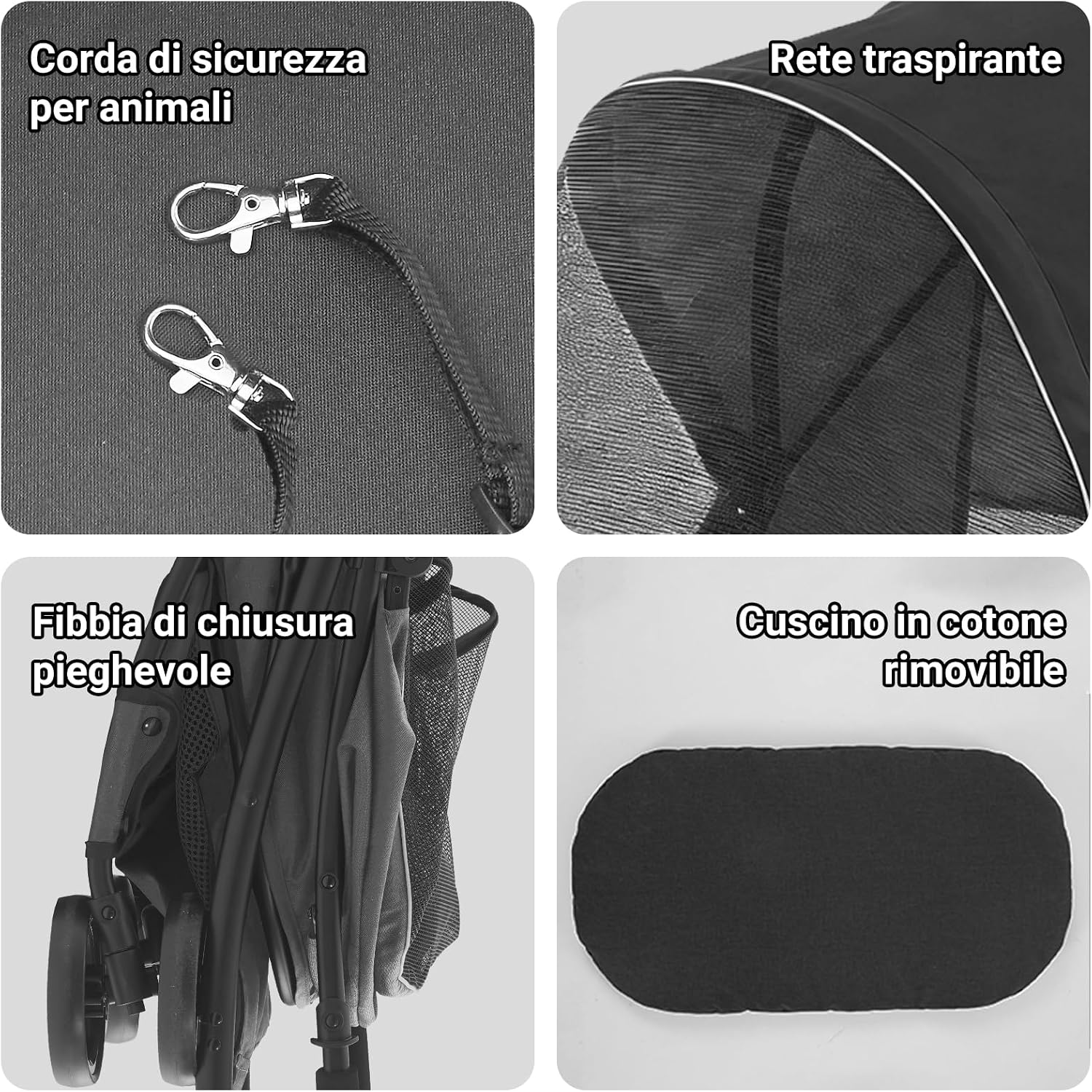 Detalle 2 de Sunny Sonny Passeggino pieghevole per animali domestici con copertura antipioggia e cestino — fino a 15 kg