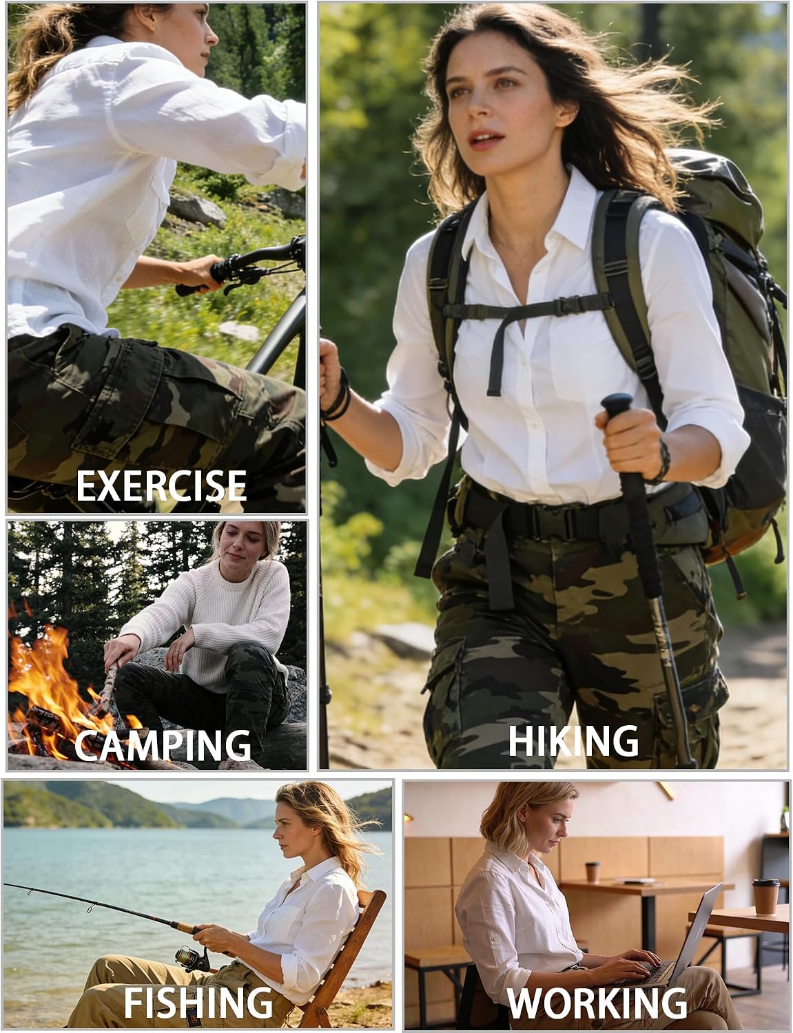Thumbnail 6 de JSCARGO Women's Camo Cargo Pants, Cotton Ripstop, 9 Pockets