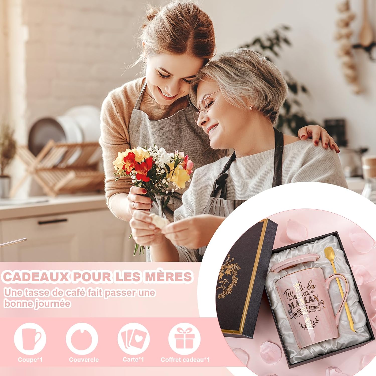 Thumbnail 6 de Doublewhale Cadeau Fête des Mères – Tasse à Café en céramique marbrée 400 ml avec boîte cadeau