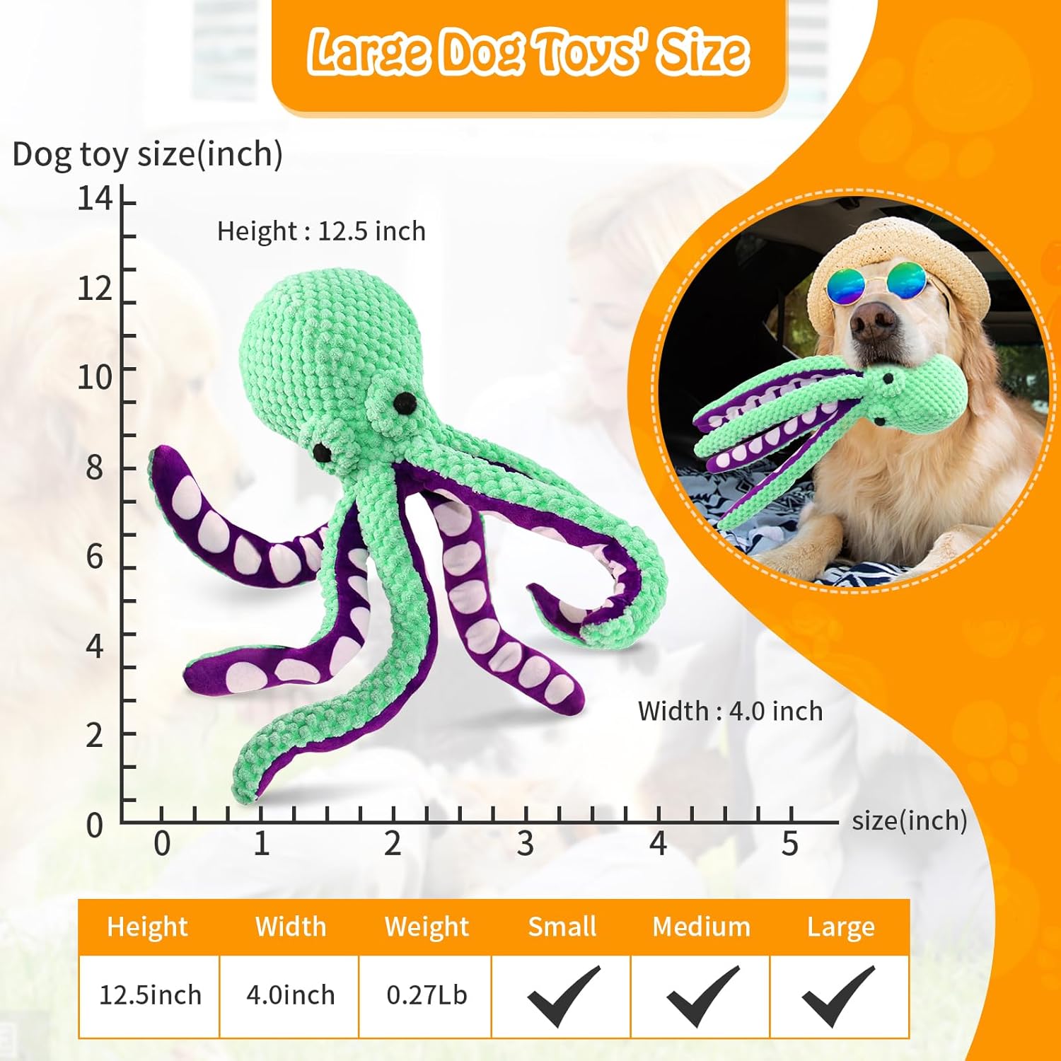 Thumbnail 4 de Fuufome Large Squeaky Dog Toys (Plush, 13.5-inch) — Chew, Fetch & Tug Plush for Small to Large Dogs