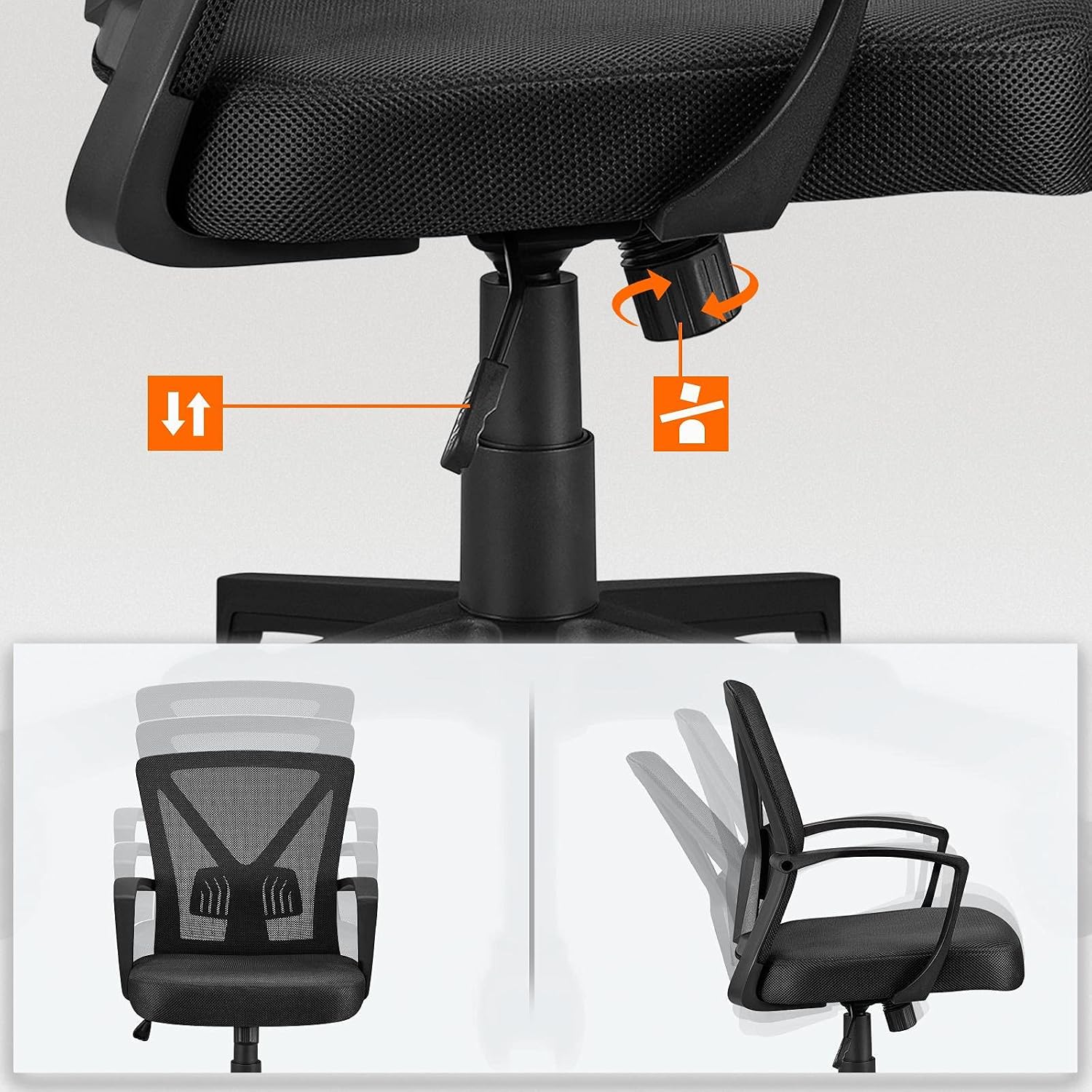 Thumbnail 4 de Yaheetech Sedia da Ufficio Ergonomica Girevole con Reclinabile e Supporto Lombare – Nero