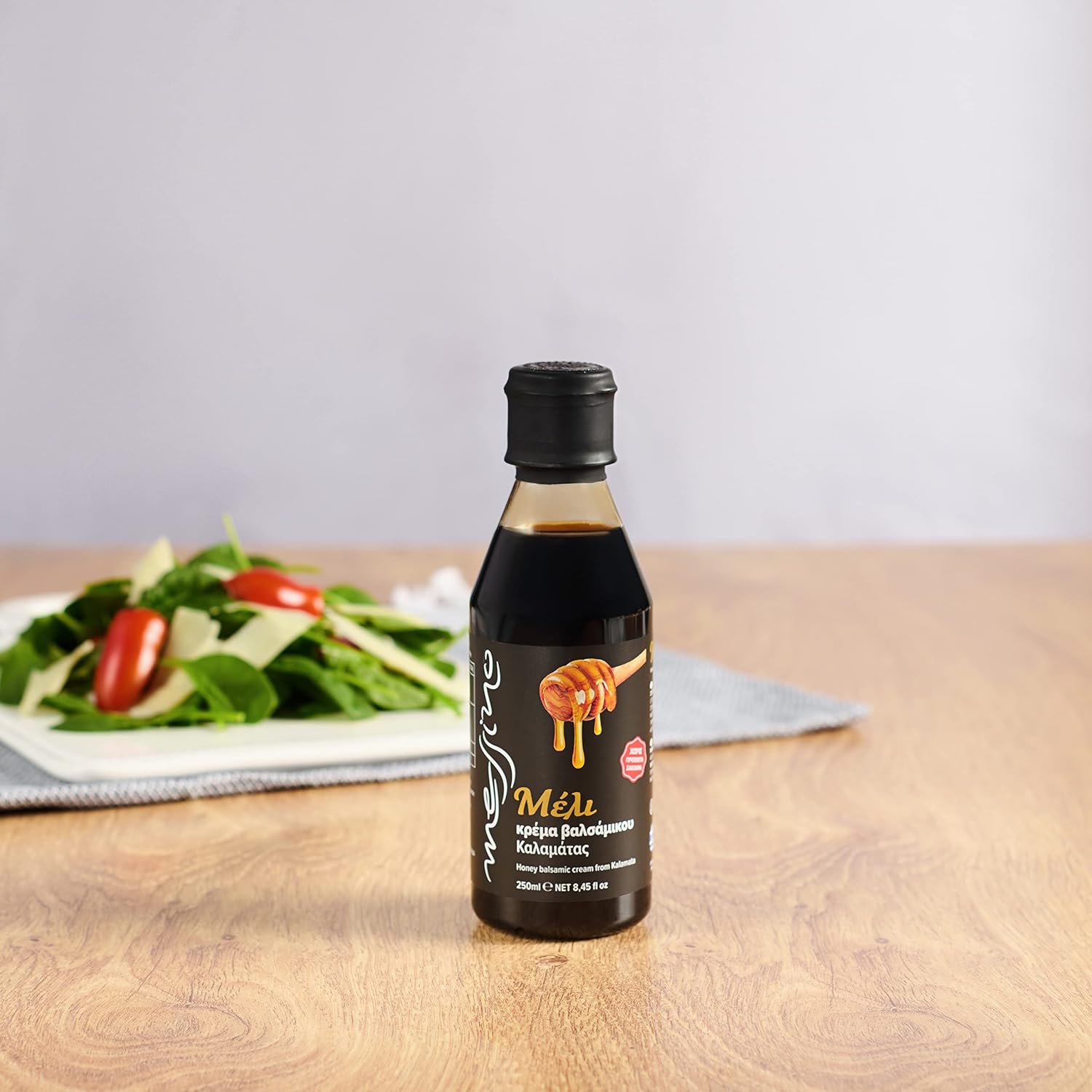 Detalle de Messino Honig Balsamico Crème Glaze (3er Pack) – weißer Balsamico mit griechischem Blütenhonig, zuckerfrei, vegan