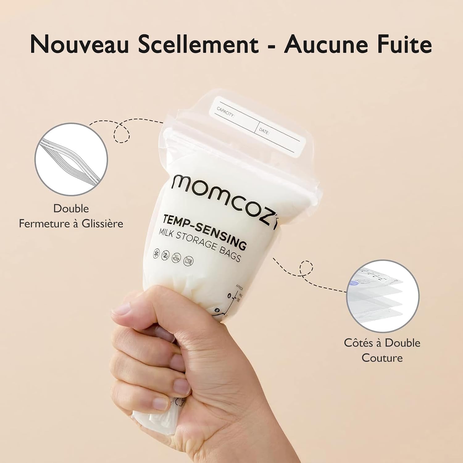 Thumbnail 2 de Momcozy Sachets de Congélation Lait Maternel 180mL – Lot de 120, Double fermeture, 100% stériles