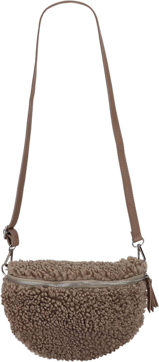 Thumbnail 6 de SH Leder Kate G358: Marsupio da donna in pelliccia teddy con tracolla in vera pelle (27 x 16 x 10 cm)