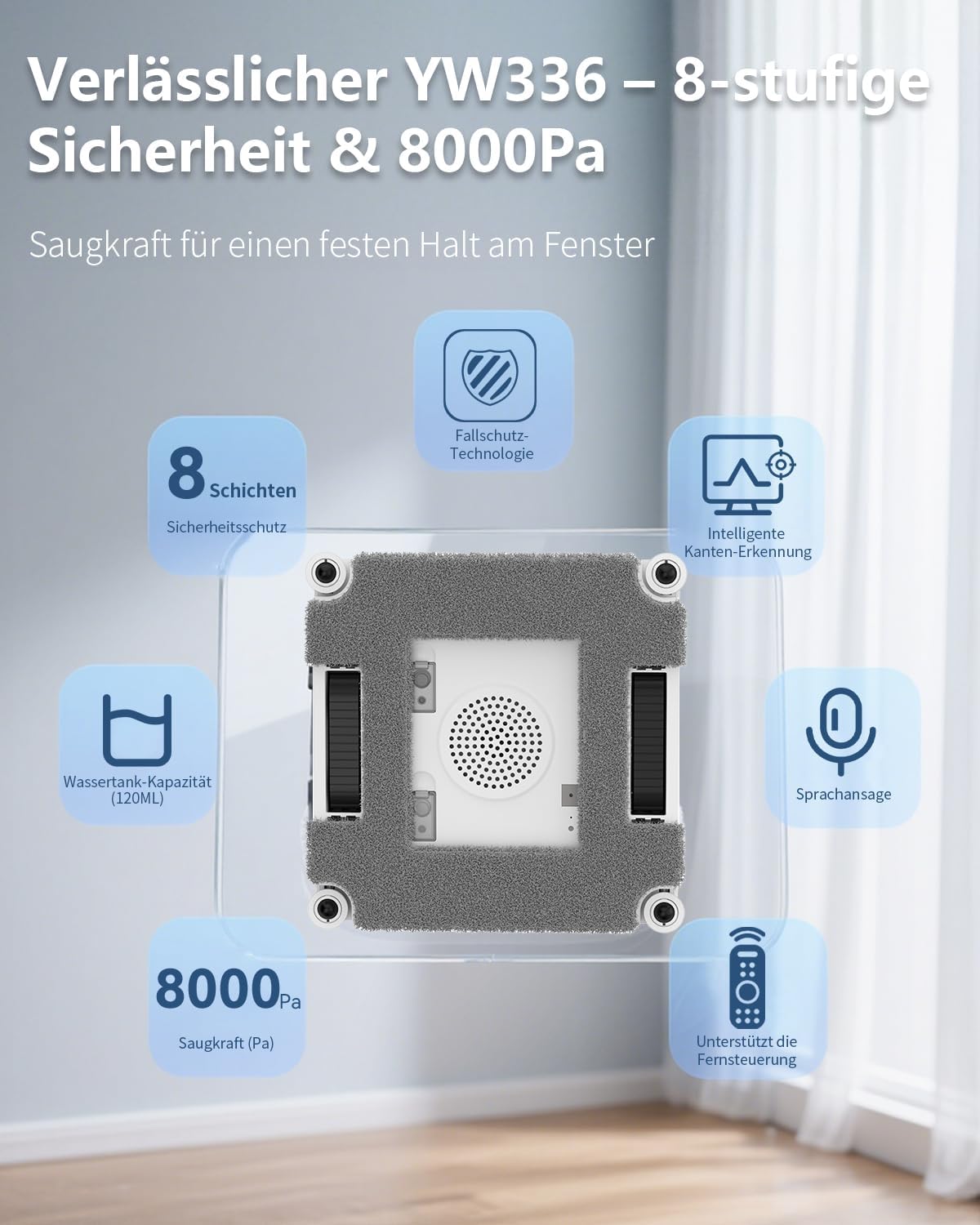 Thumbnail 3 de GNOVEL Fensterreiniger Roboter – 8000Pa Saugleistung, 4 Reinigungsmodi und 15-Stufen-Antifall-System