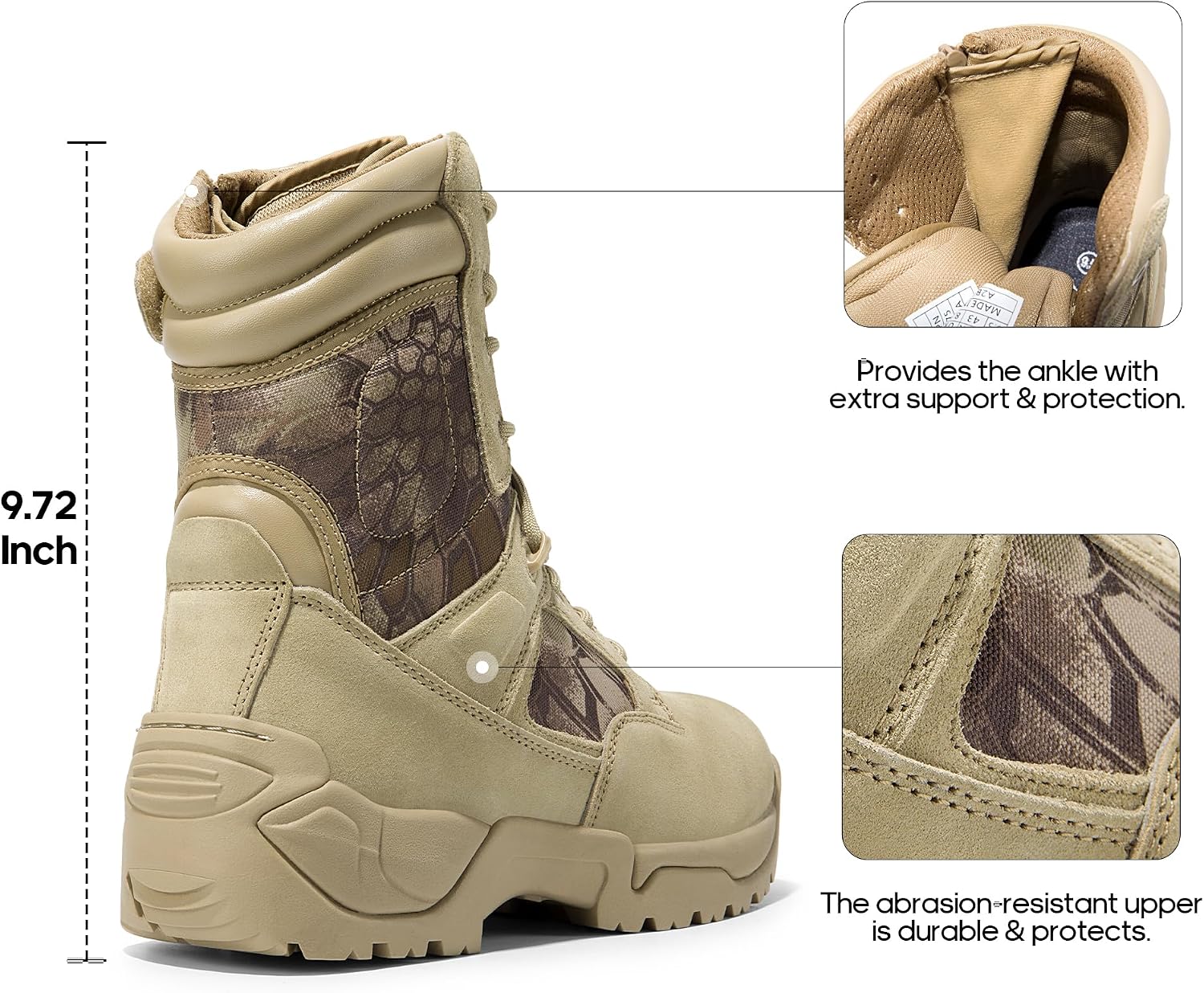 Detalle de NORTIV 8 Men's Tactical Work Boots with YKK Side Zip and Leather Upper