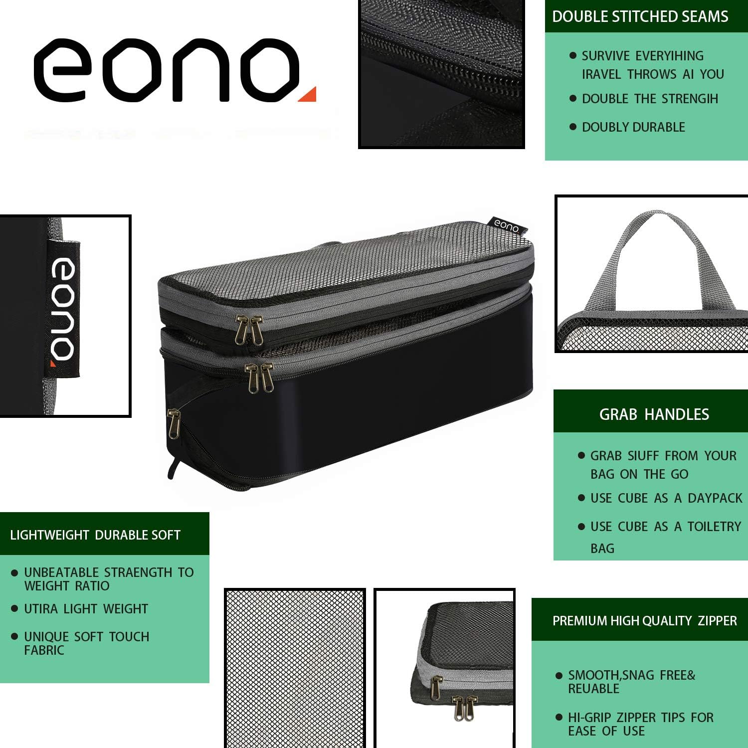 Thumbnail 5 de Eono by Amazon Komprimierbare Packwürfel – 6-teiliges Set zur Organisation von Gepäck, atmungsaktives Netzmaterial