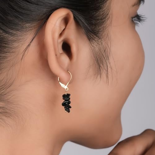 Detalle de GEMPIRES NATURE’S TREASURE Black Tourmaline Chip Leverback Hoop Earrings