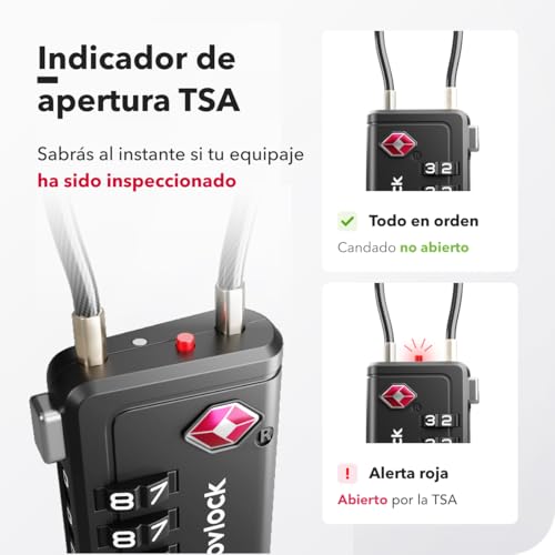 Detalle de Candados TSA NovLock con indicador de apertura y combinación de 4 dígitos (4 uds.)