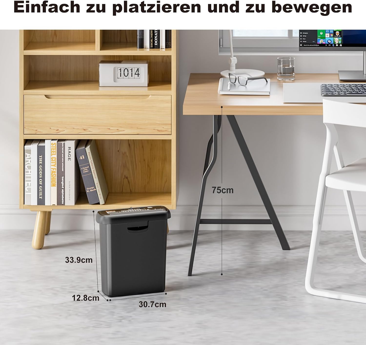 Detalle de Bonsaii S123-A Aufsatz-Aktenvernichter (P2), Streifenschnitt für 6 Blätter, 9‑Liter Papierkorb