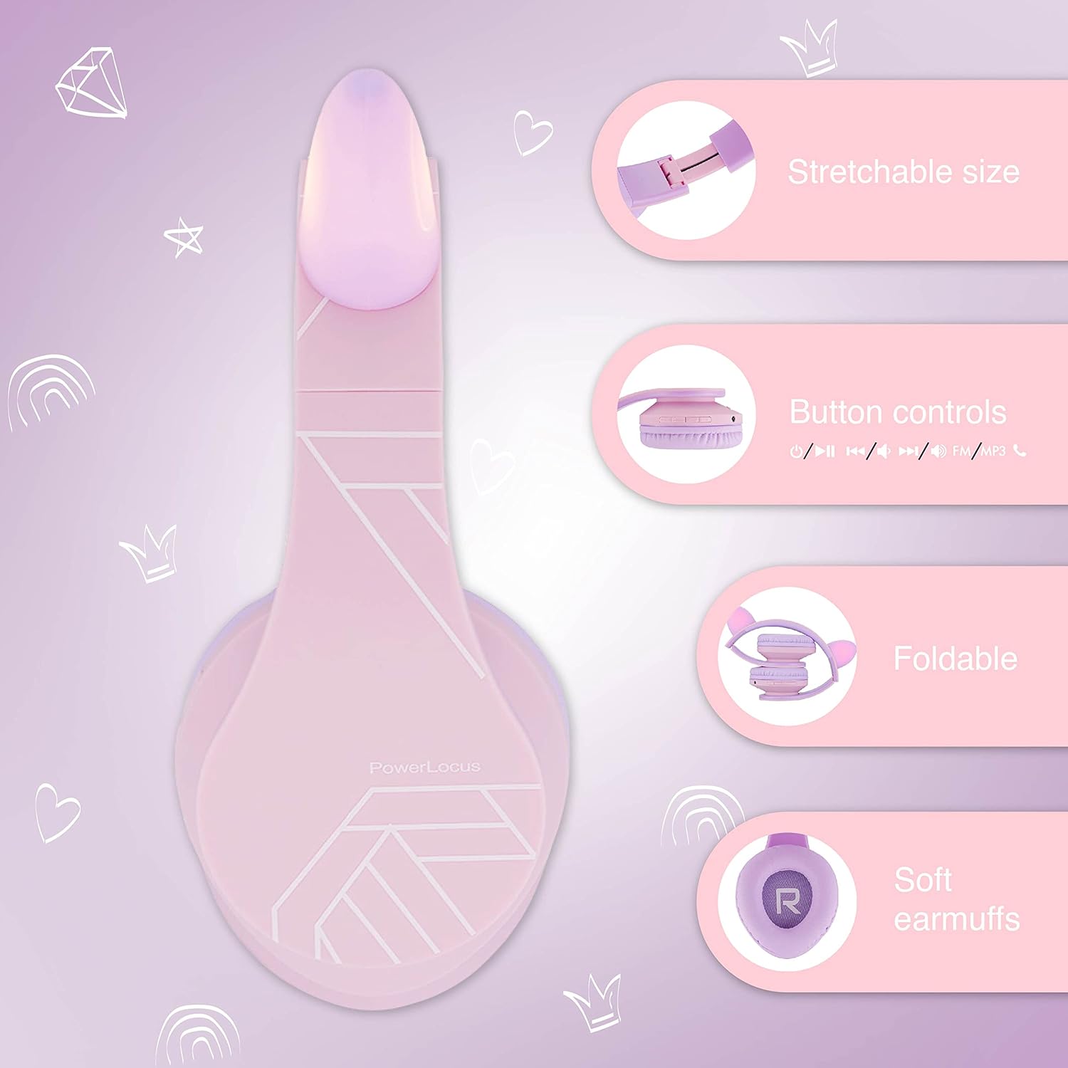 Thumbnail 2 de PowerLocus KinderKopfhörer mit Bluetooth, 85 dB Lautstärkebegrenzung & Mikrofon (Over-Ear, faltbar)