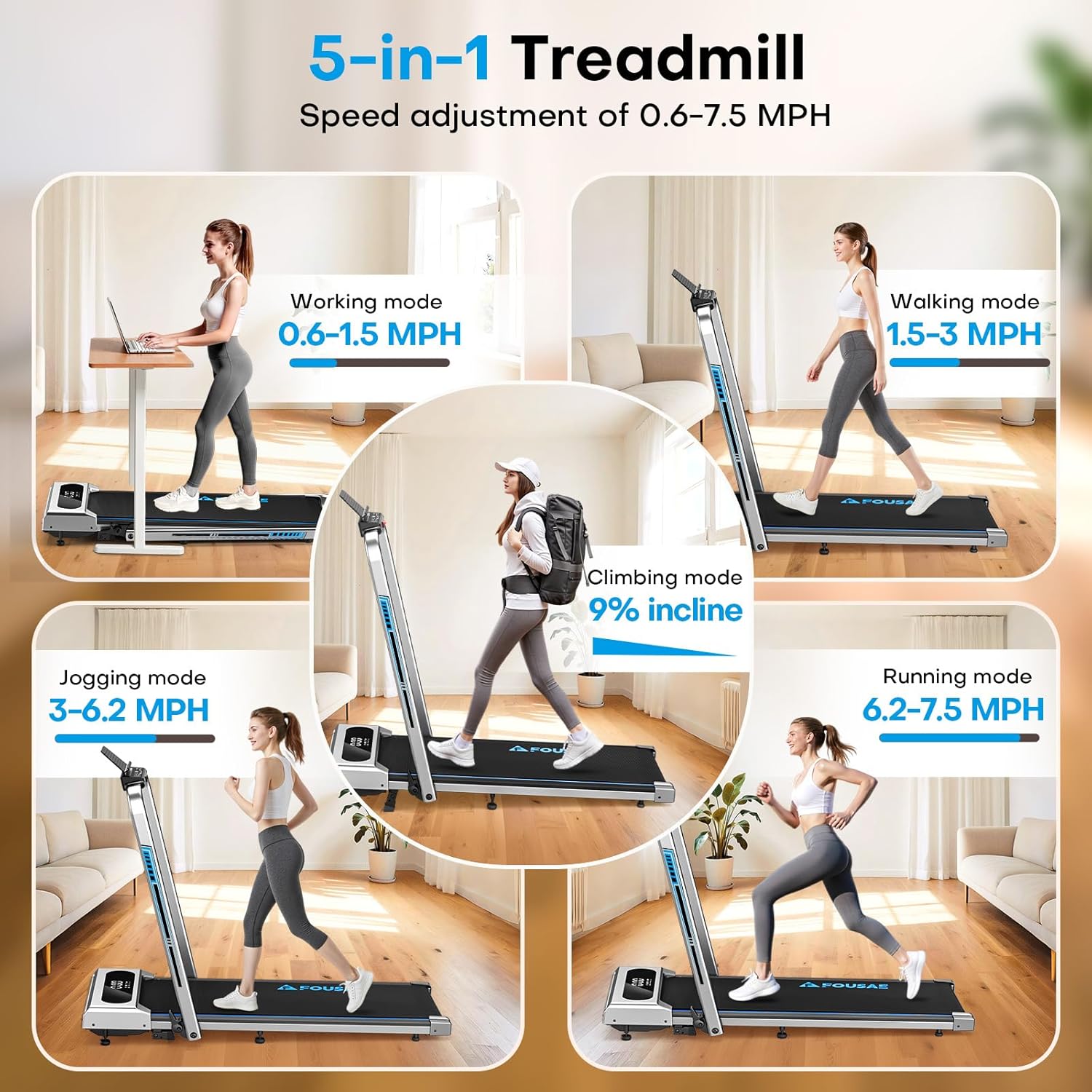 Thumbnail 2 de FOUSAE 4-in-1 Walking Pad 10 km/h, 9% incline