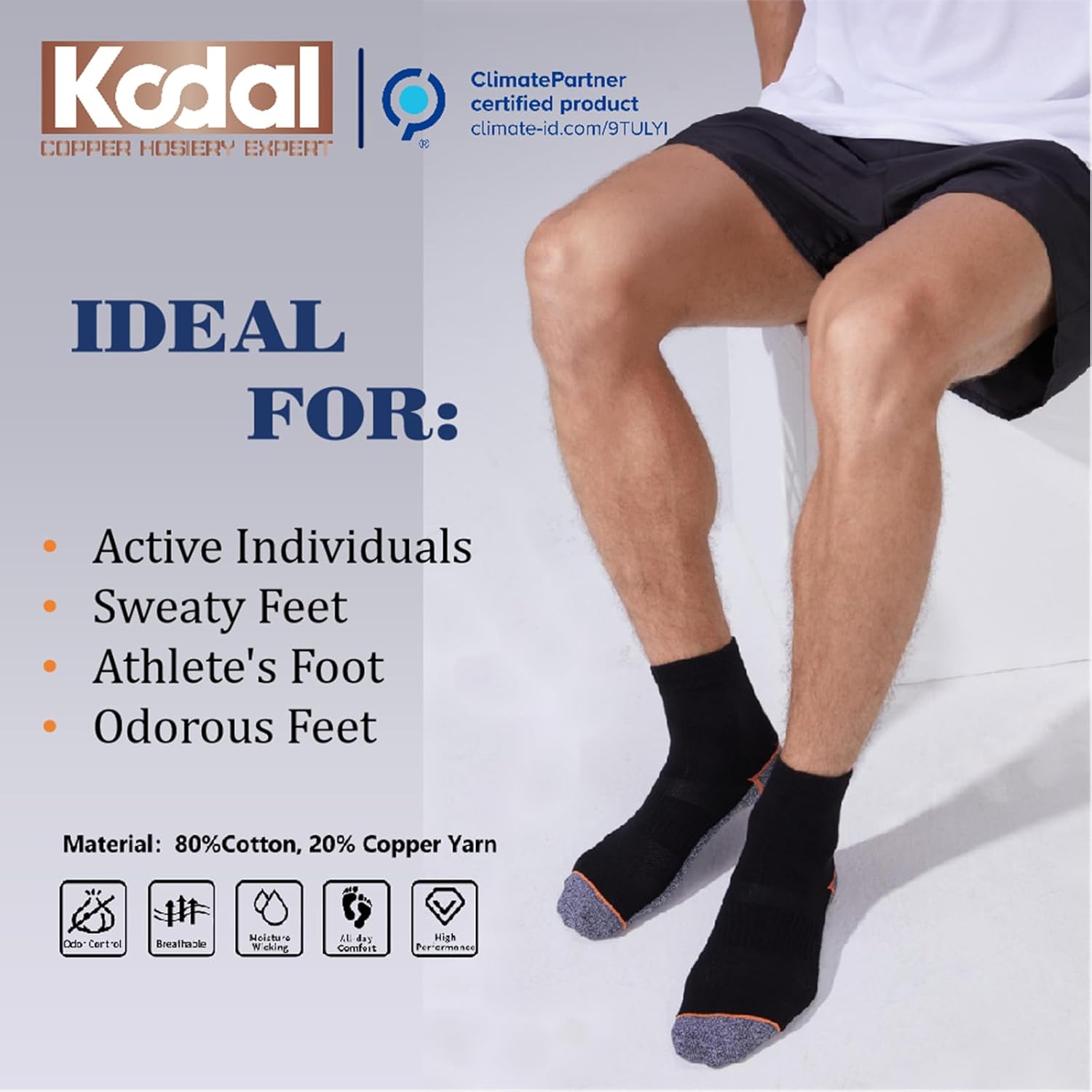 Thumbnail 1 de Kodal copper infused quarter socks (4/5 pairs) – moisture-wicking, odour control and comfortable daily wear