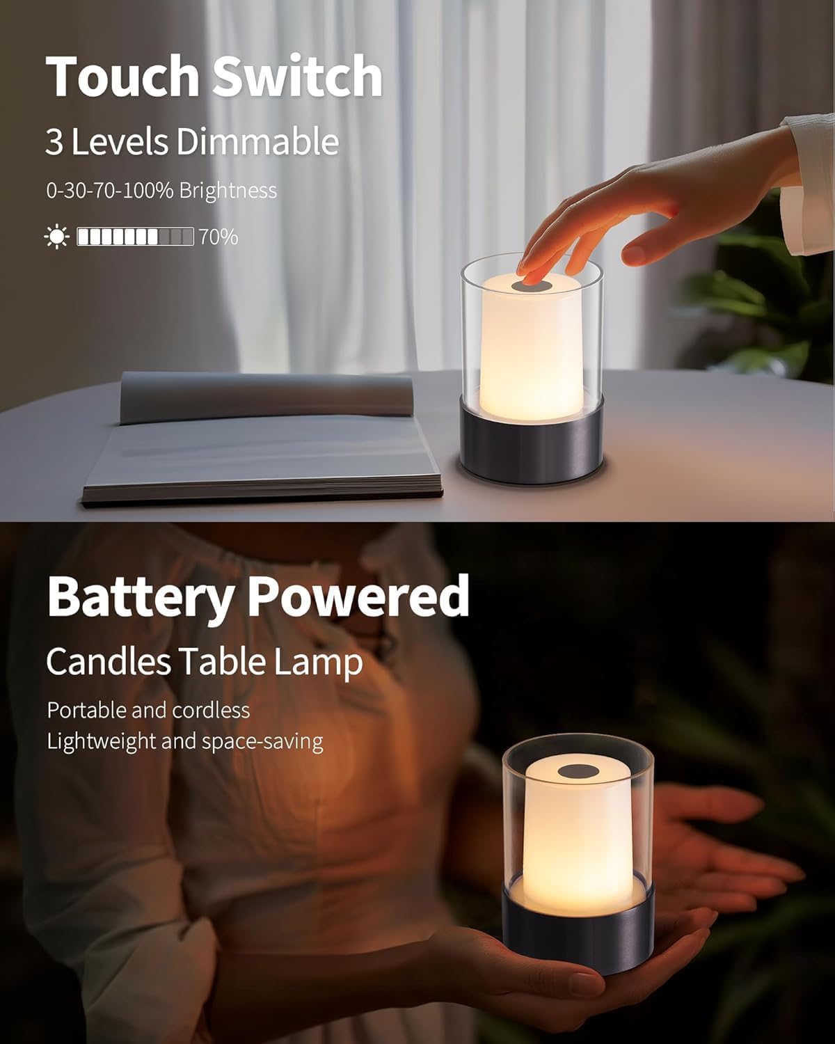 Detalle 2 de PUSU CA007 Rechargeable Table Lamp Set of 2, Cordless Touch Dimming