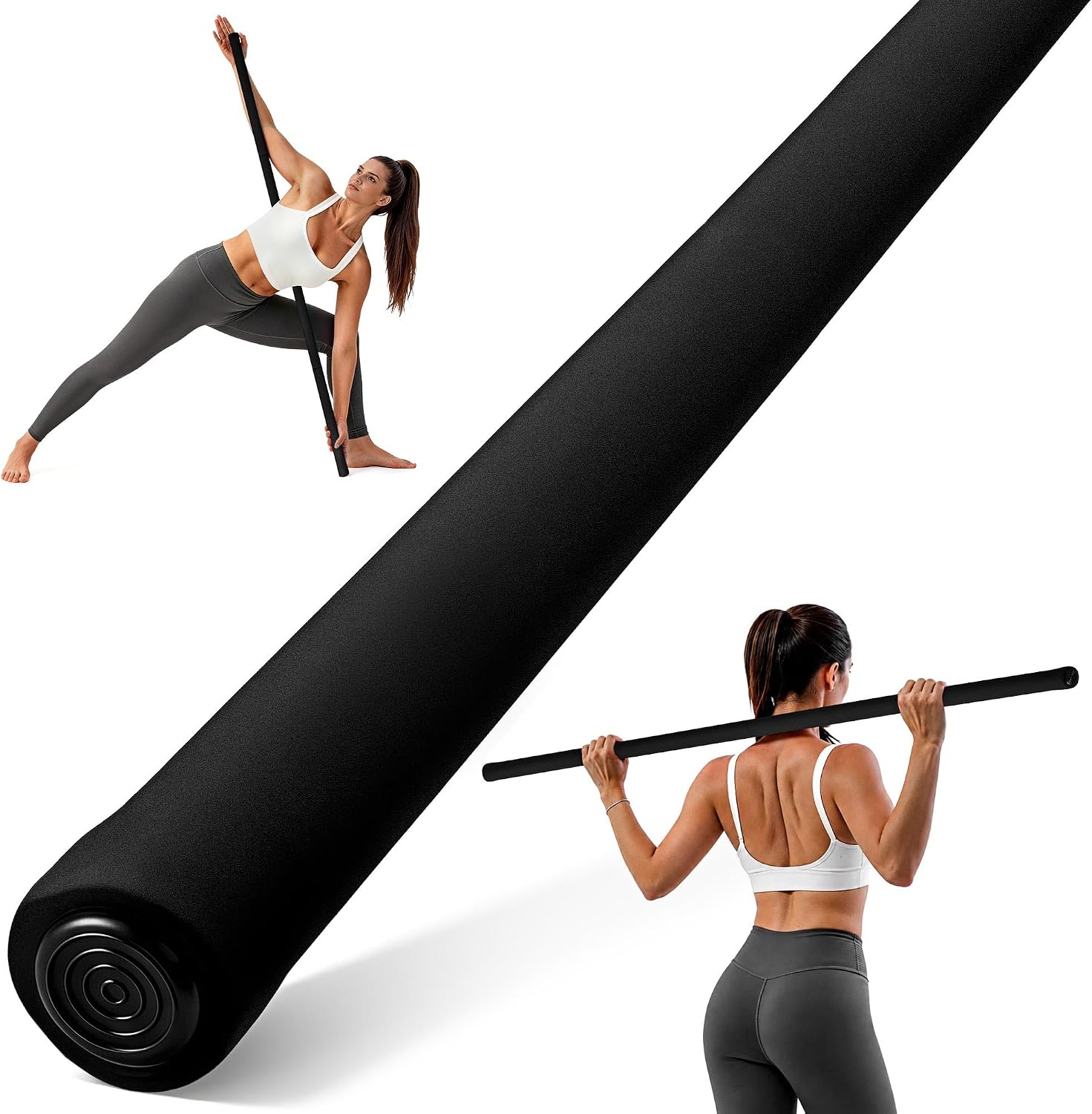 Detalle de GHCTFE Yoga Stick for Stretching, Adjustable 4-Section Steel Mobility Bar