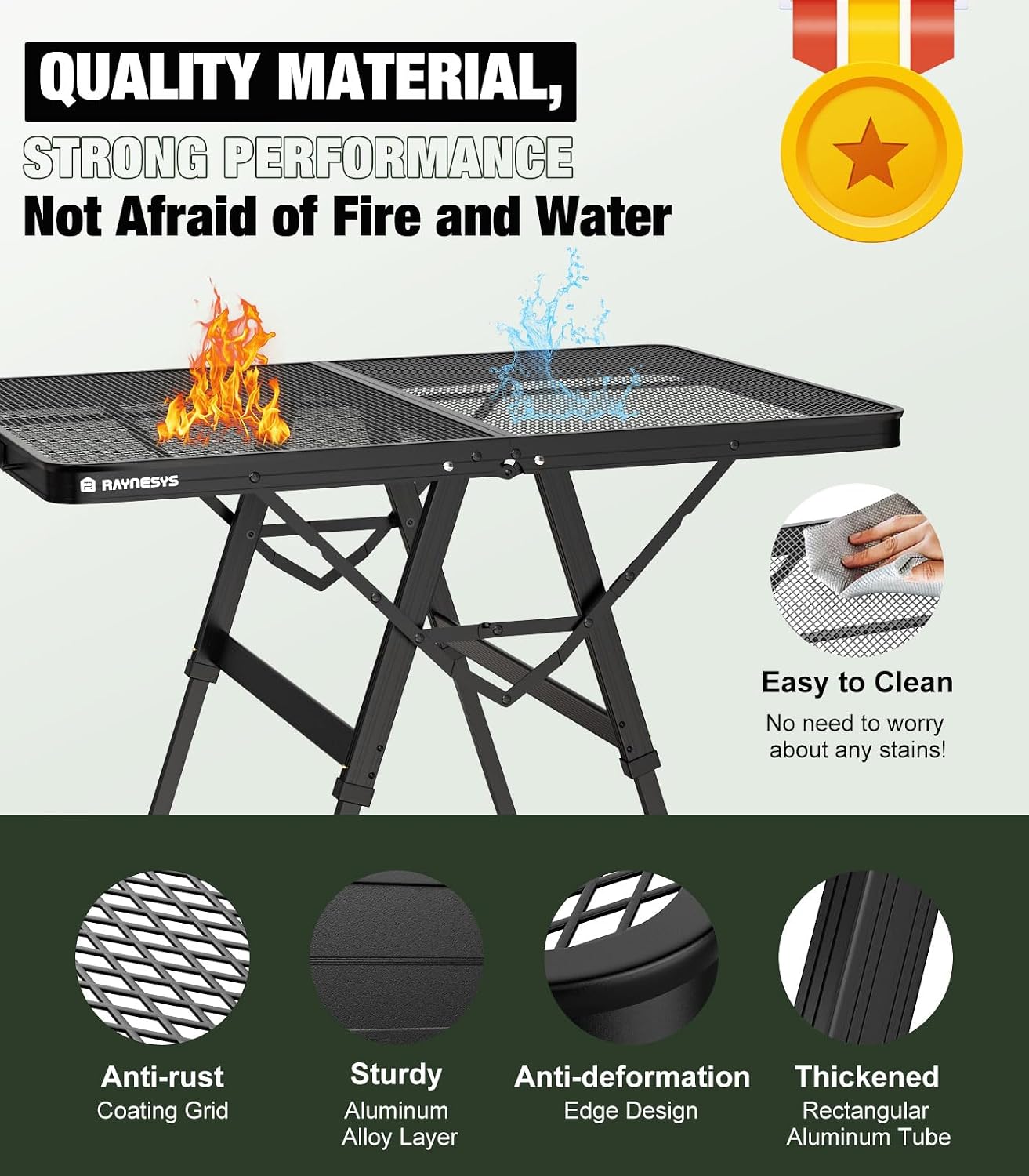 Detalle de Raynesys 24a101af-310d-49c9-818b-7ff4bd15bfc6 Folding Grill Table, Mesh Top, Adjustable Height