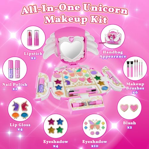 Detalle de Kidluna Kids Makeup Set for Girls 3–12: Washable Unicorn Handbag Kit