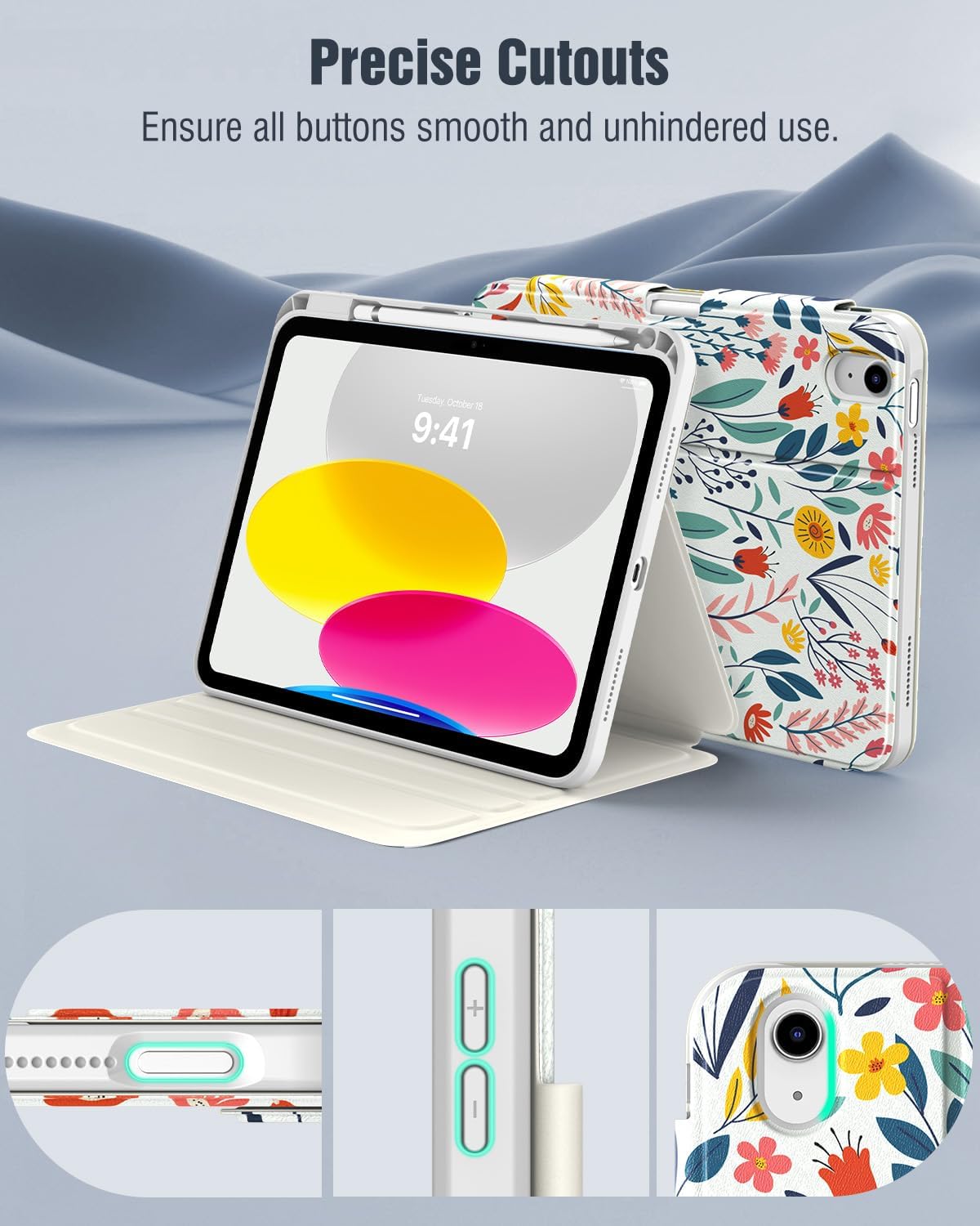 Thumbnail 6 de TiMOVO Hülle für iPad (A16) 11. Generation – 11 Zoll 2025 / iPad 10. Generation 2022 mit Stifthalter, Folio-Schutzhülle in Blumenoptik