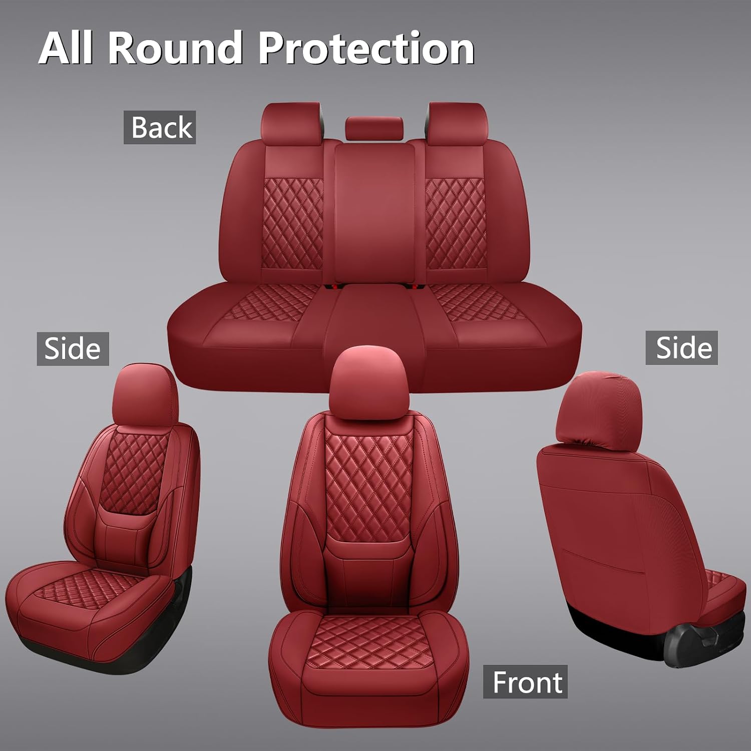 Detalle de CHOCMONS Car Seat Covers Full Set (Universal Fit) in Wine Red — Faux Leather, Airbag-Compatible