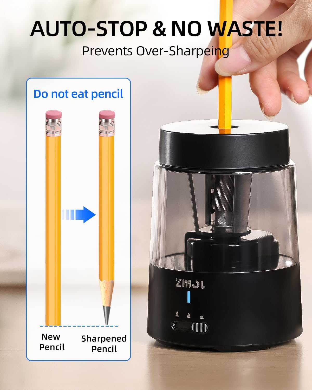 Detalle de ZMOL Electric Pencil Sharpener: Professional Automatic Sharpener with Rechargeable Power