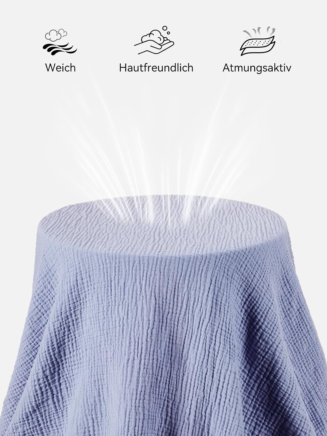 Detalle de TILLYOU Musselin Spannbettlaken 2er Set 60x120 cm – 100% Baumwollmusselin, elastisch, grau und blau