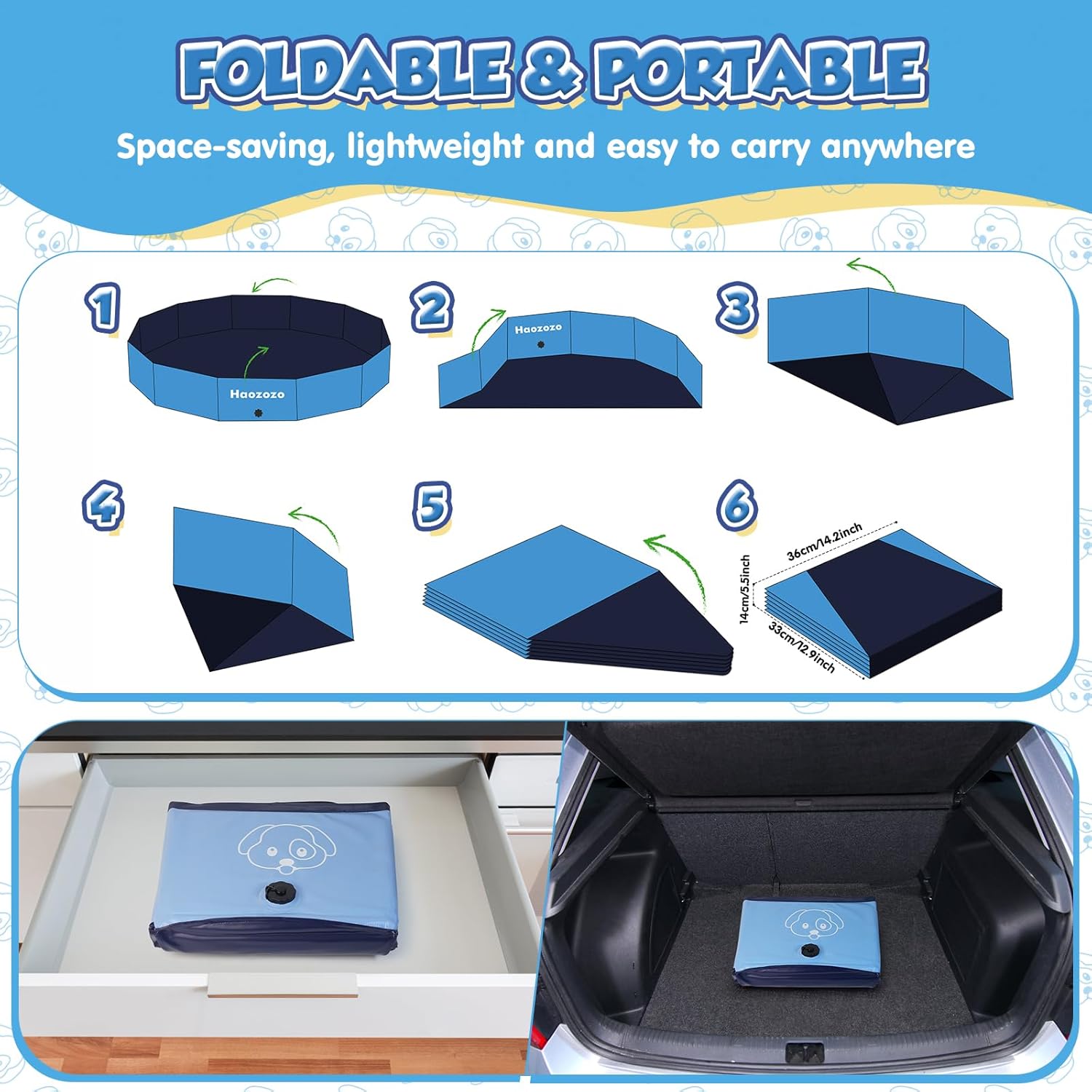 Detalle 2 de Lozzzyo Hundepool 160 × 30 cm – faltbar, rutschfestes PVC Planschbecken für große Hunde