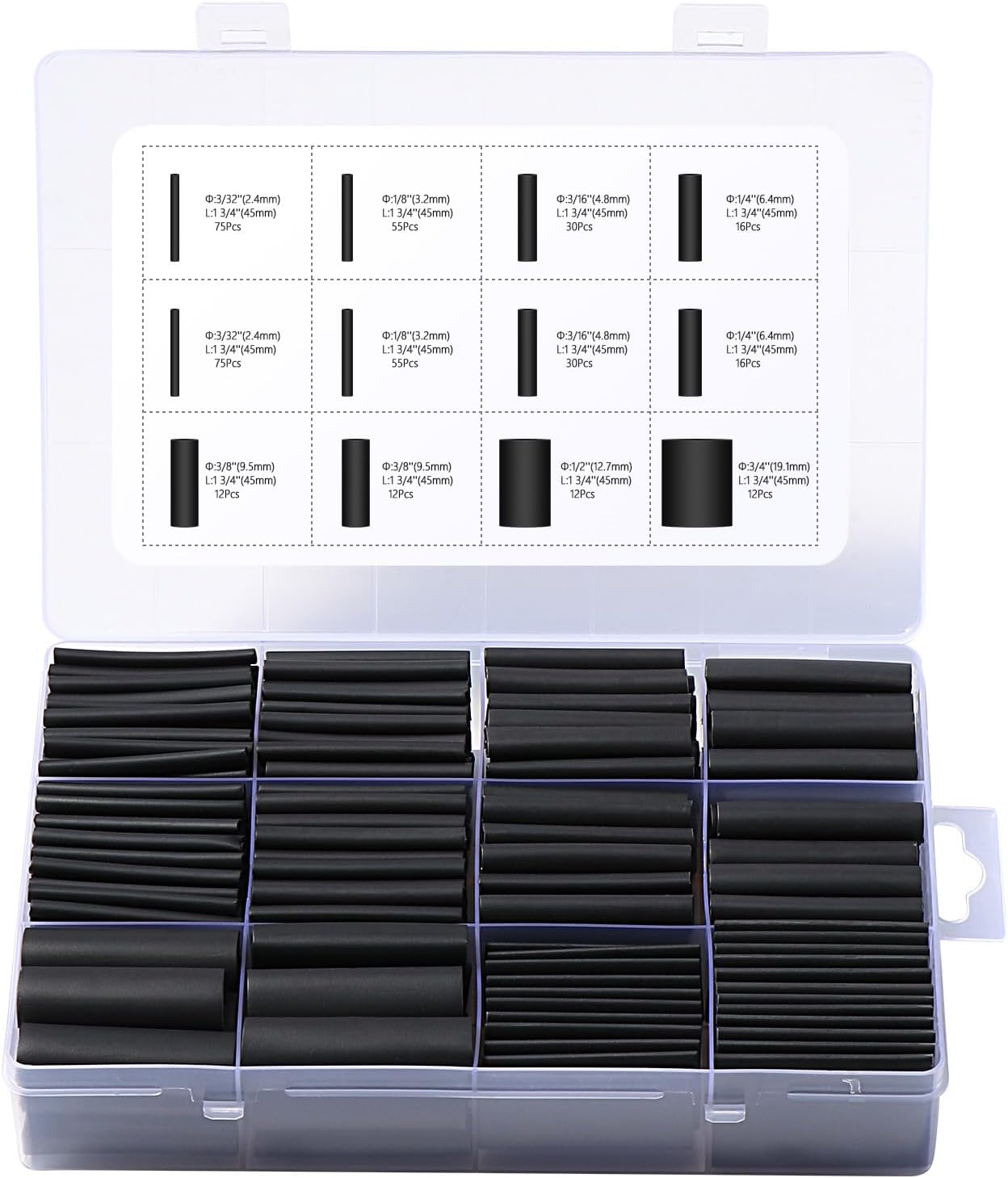 Detalle de Vinabo 400-Piece 3:1 Adhesive-Lined Heat Shrink Tubing Set, Black, 7 Sizes