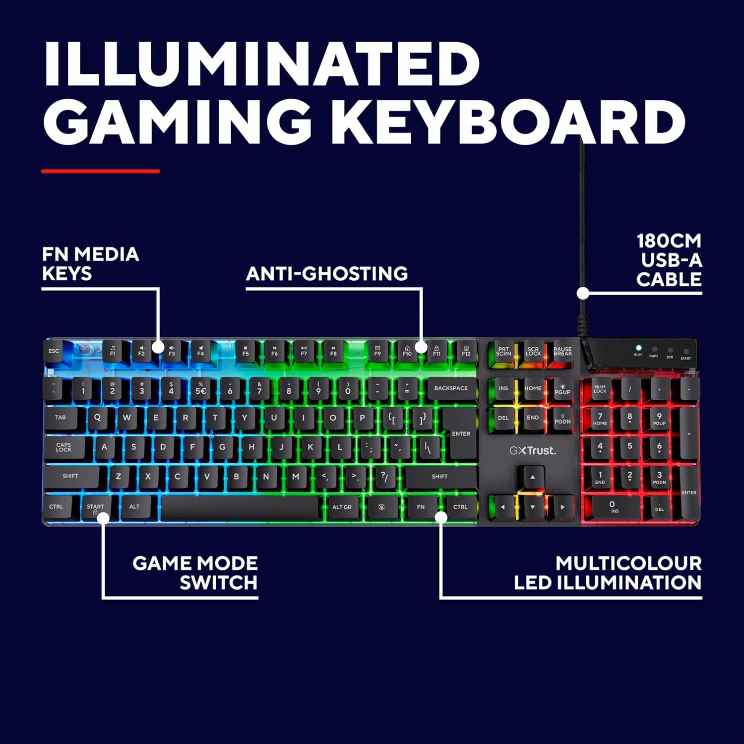 Detalle 1 de Trust GXT 835 Azor Gaming Keyboard UK