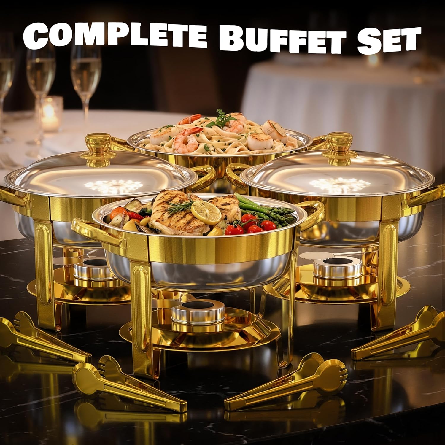 Thumbnail 1 de Trivico Chafing Dishes for Buffet Set (4 Pack, 6QT) Stainless Steel Food Warmers with 30-Second Lid Assembly