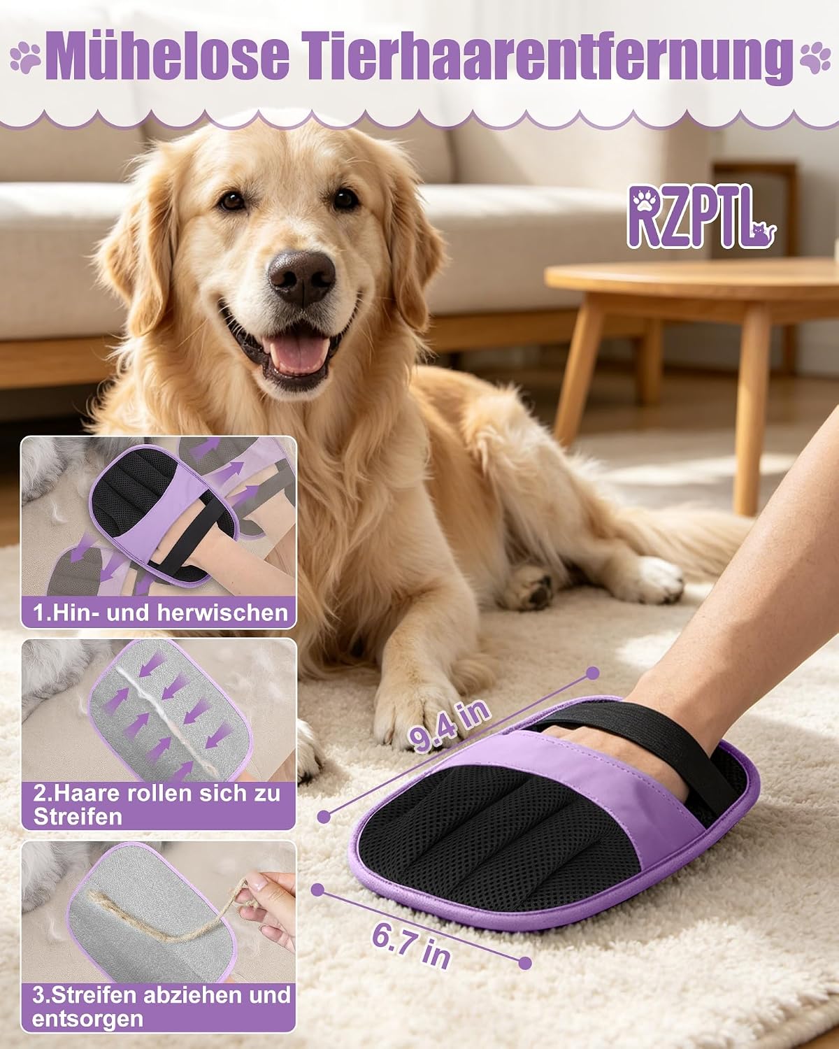 Thumbnail 2 de 2er Pack Tierhaarentferner Handschuh – Fell Magnet Handschuh, für Hunde & Katzen (Violett)