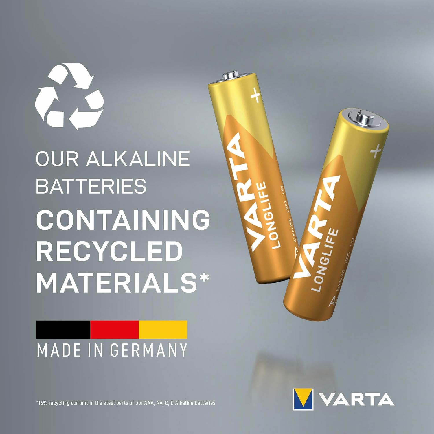 Detalle de VARTA Piles AAA Longlife Power — paquet de 24, alcalines 1,5 V, emballage recyclé à 90% (Made in Germany)