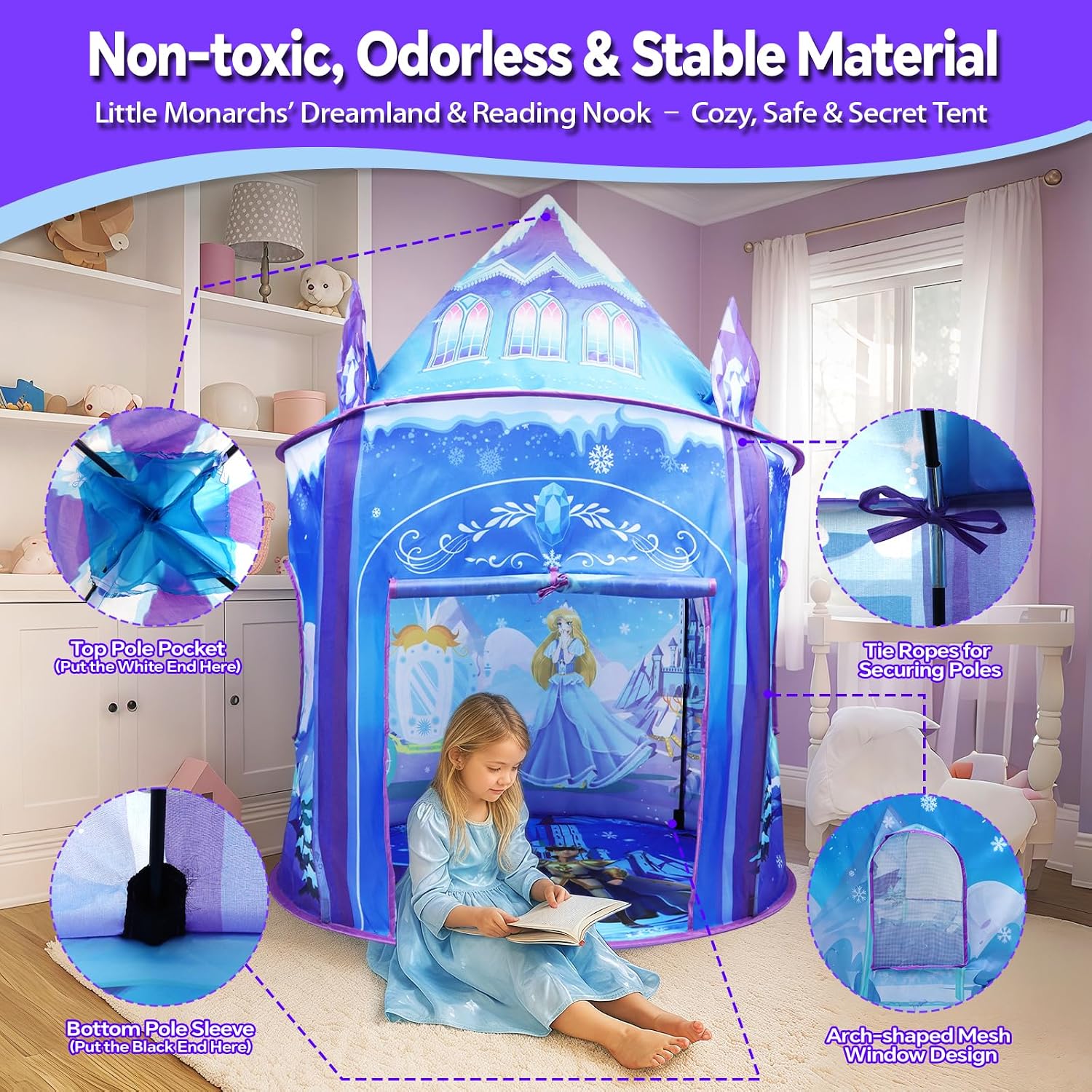 Detalle de Princess Ice Castle Play Tent for Girls (Ice Castle Wendy House) – Pop-Up Indoor/Outdoor Kids Toy Playhouse