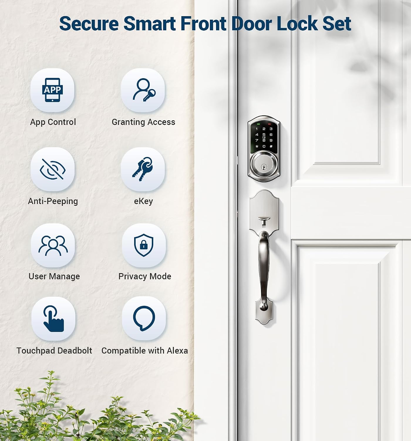 Detalle 2 de Veise Smart Lock Handle Set, Satin Nickel