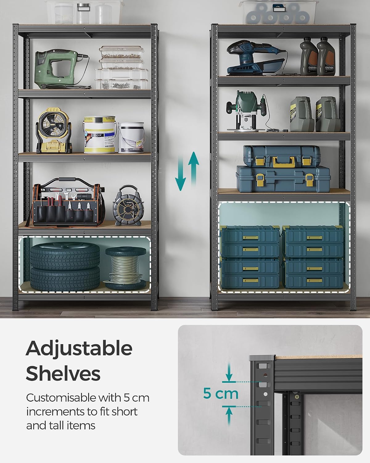 Thumbnail 4 de SONGMICS GLR050G01 5-Tier Steel and MDF Shelving Unit, 600 kg Capacity