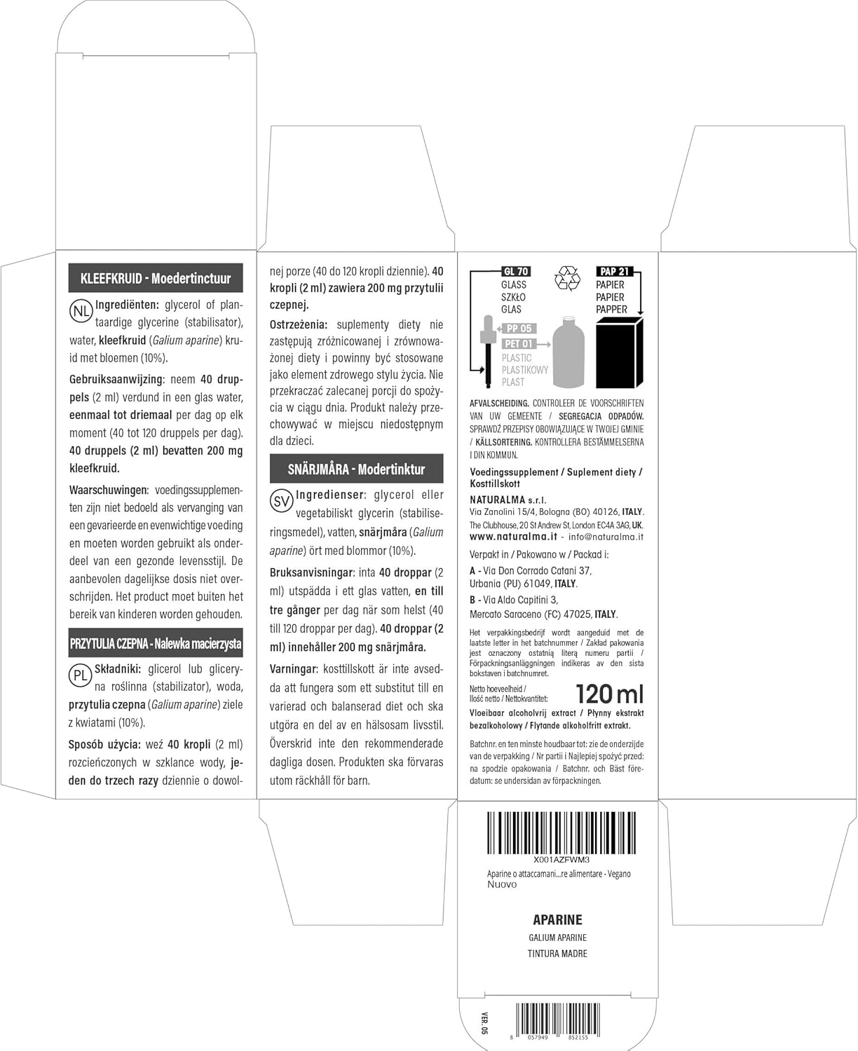 Thumbnail 2 de Aparine o attaccamani (Galium aparine) Tintura Madre analcoolica 120 ml di Naturalma – Integratore vegetale vegan