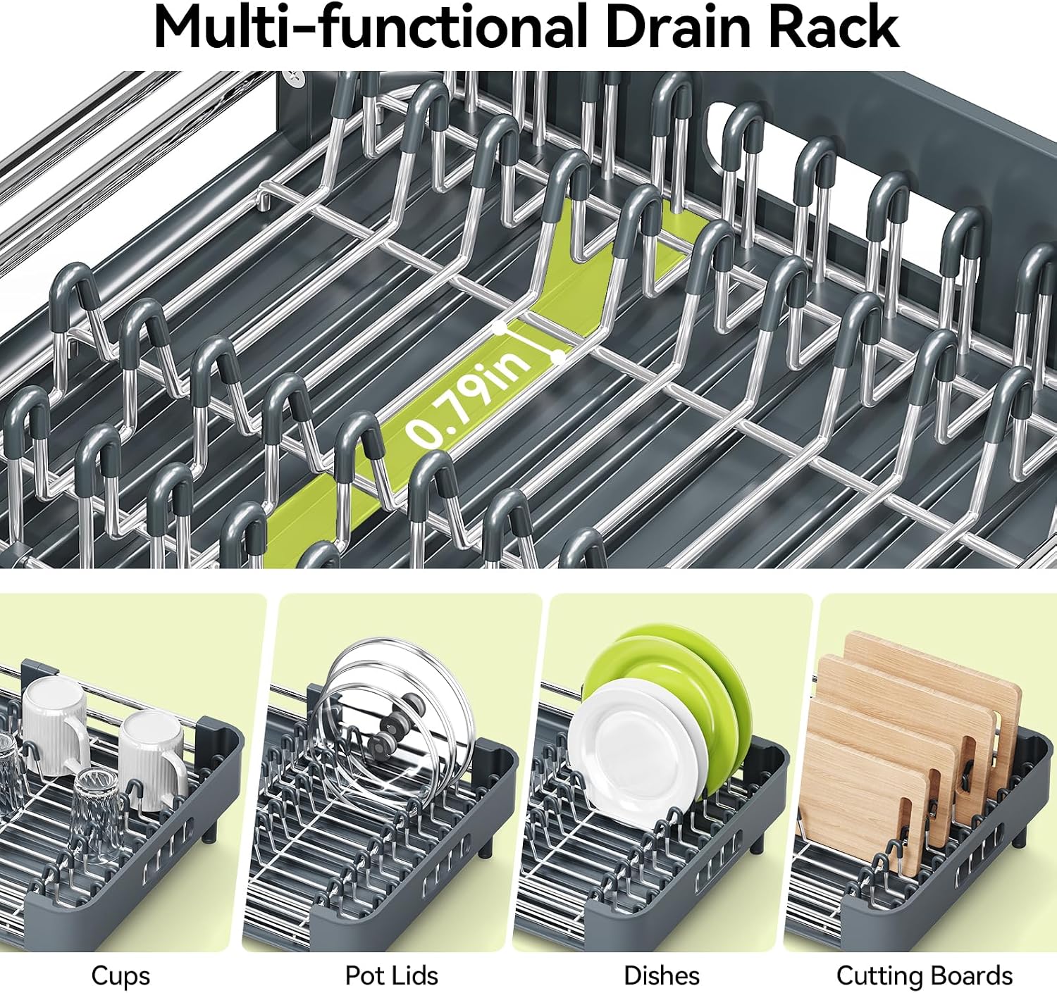 Thumbnail 3 de Urackify Extendable Stainless Steel Dish Rack with Swivel Spout, Dark Slate Gray