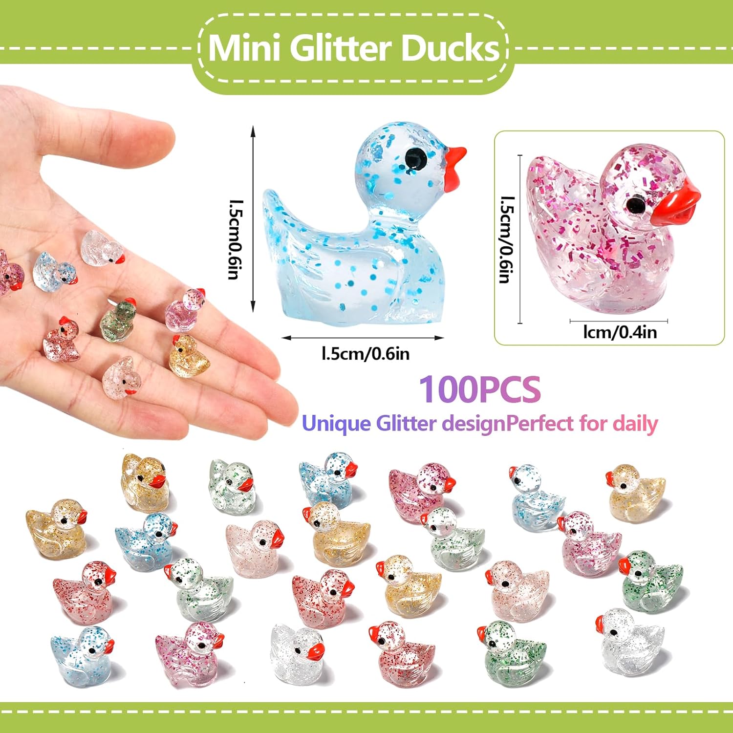 Thumbnail 3 de WIURGOHA 150pcs Mini Glitter Resin Ducks for Dollhouse, Aquarium & Micro Landscapes