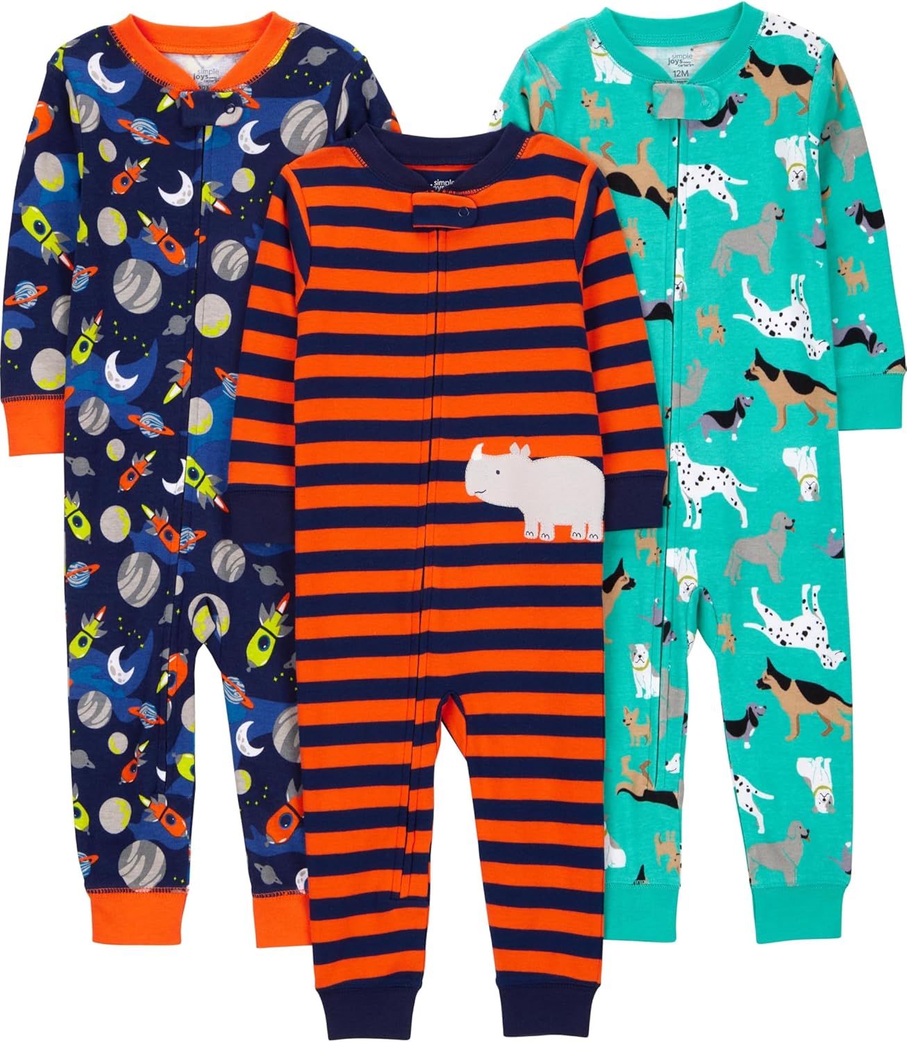Detalle de Simple Joys by Carter's: 3-Pack Snug Fit Footless Cotton Pajamas for Baby Boys